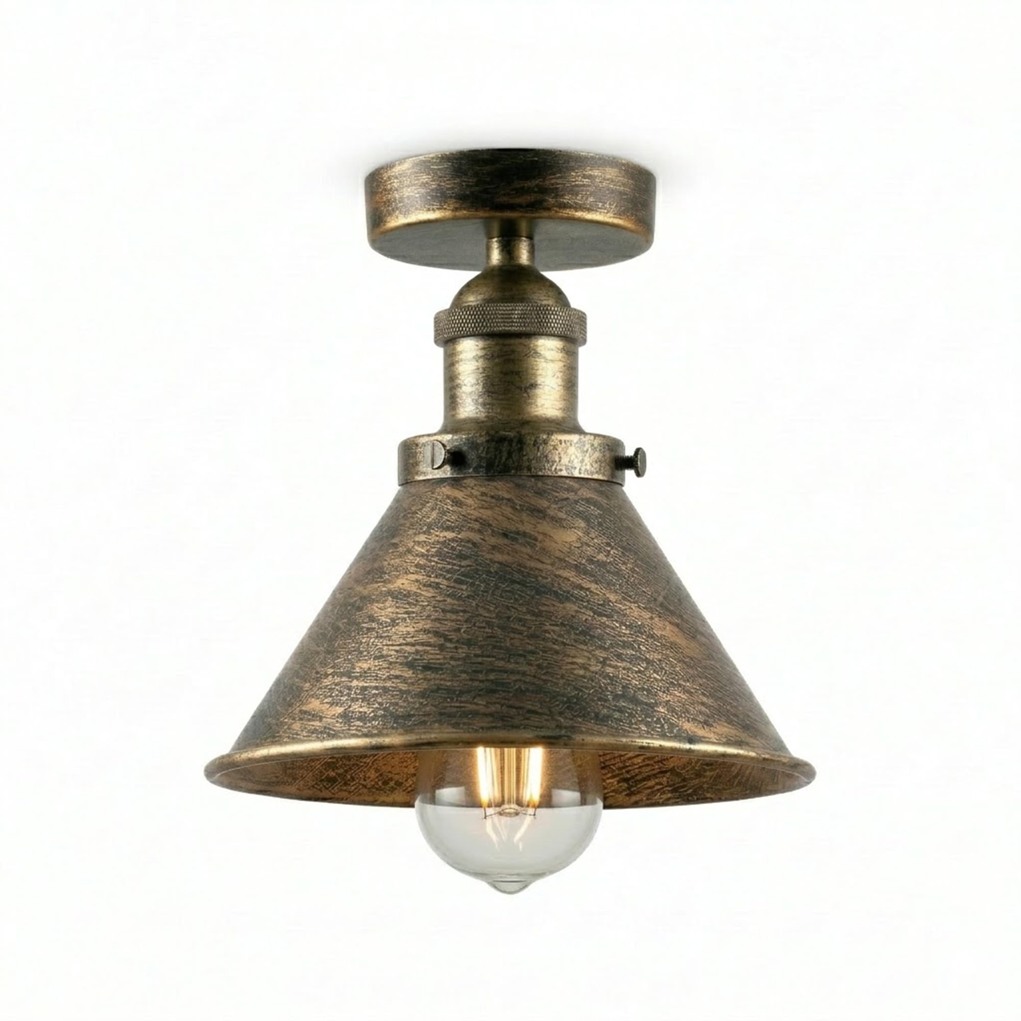 DC VOLTAGE 18cm Brushed Brass Conical Metal Lamp Shade E27 Easy Fit Ceiling Light — image 1