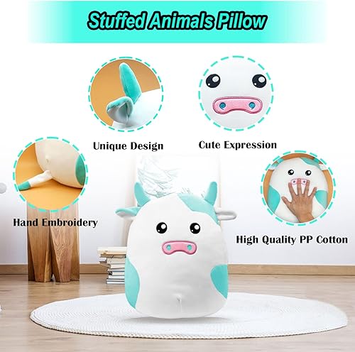 Miniatura 3 de Juguetes de peluche de animales de peluche de vaca, almohada de vaca de peluche de 15 pulgadas, peluche de vaca azul, lindo peluche 3D de vaca suave