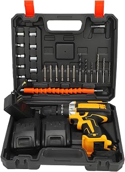 Lithium Electric Drill Cordless Driver Battery Powered Drill Electric Kit Handheld 2 x 21V 1200mAh Batteries 3 Speed LED Light 10mm Chuck for Wood Steel Dril