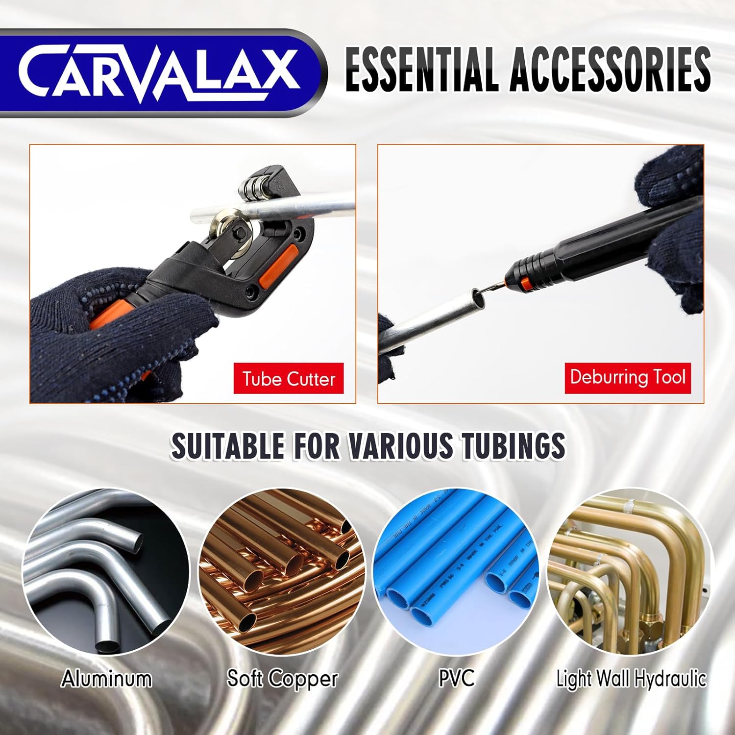 CAVALAX Aluminum Pipe Tube Bender Set with 7 Electroplated Bender Heads, for 1/4” to 7/8” O.D, 90° Ratcheting Tubing Bender w/Reverse Bending Adapters, for HVAC, Air Conditioning, and Heating Repair