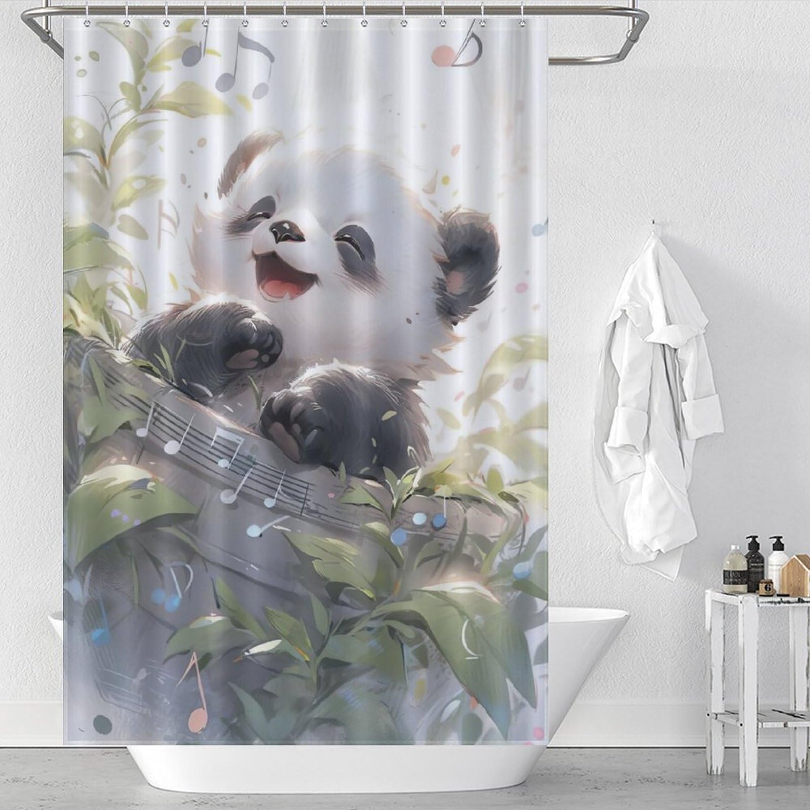 Rideau de douche panda lavable en polyester imperméable pour baignoire