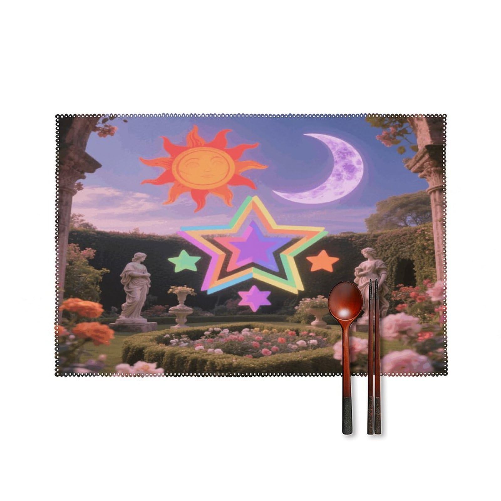 Vintage Sun Moon Stars Placemats Set of 4 Heat Resistant Non-Slip Place Mats for Dining Table Washable Placemat Wipeable Dining Table Mat Canvas Place Mats Dining Table Decor