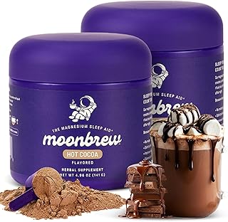 MoonBrew Nighttime Magnesium Hot Cocoa, Natural Sleep Aid Drink Mix for Adults, 2-Pack - Calming Melatonin-Free Sleep Support - Sleepy Hot Chocolate Powder with L-Theanine, Chamomile & Zinc Glycinate