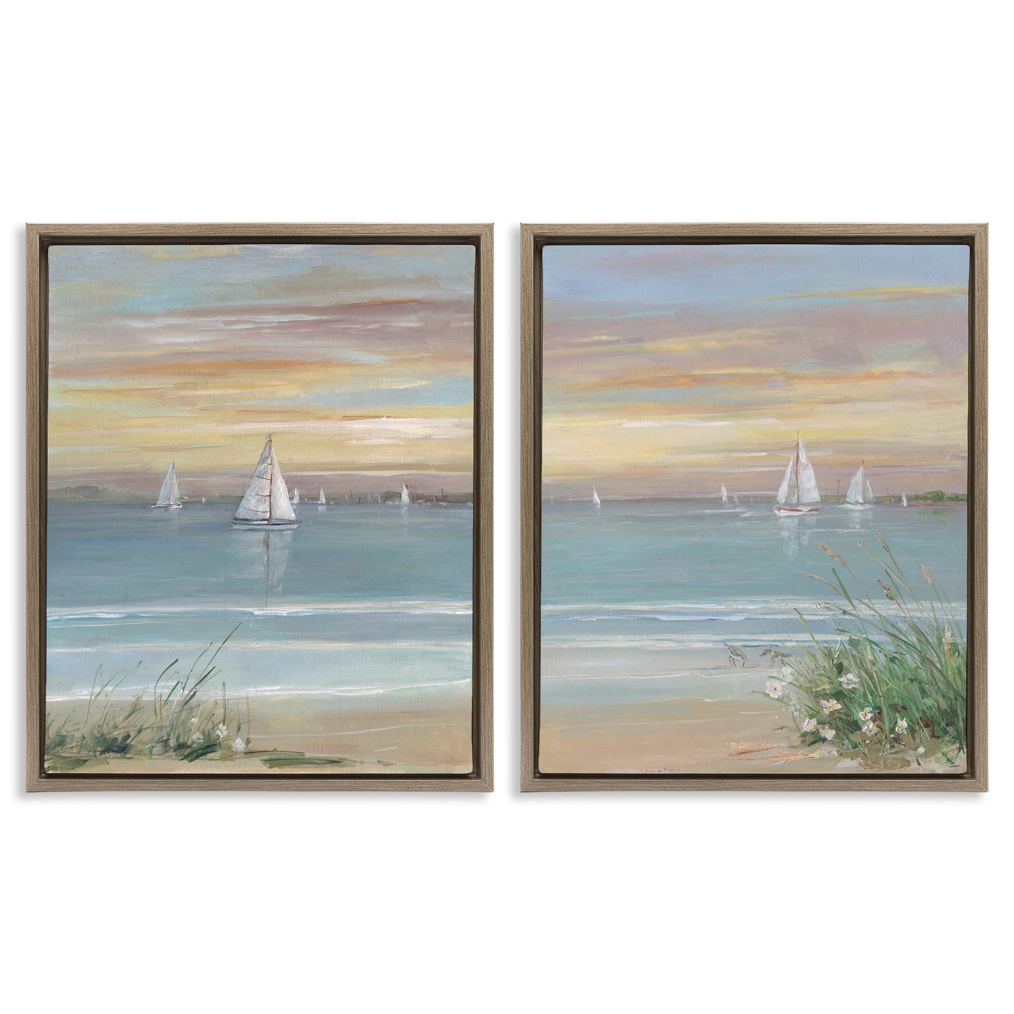 Stupell Industries 'Summer Shore Panorama', 2pc Floating Frame Art Set 2, Brown, 25 x 31 Inches, Easy to Hang and Sturdy, Made in USA, by Sally Swatland