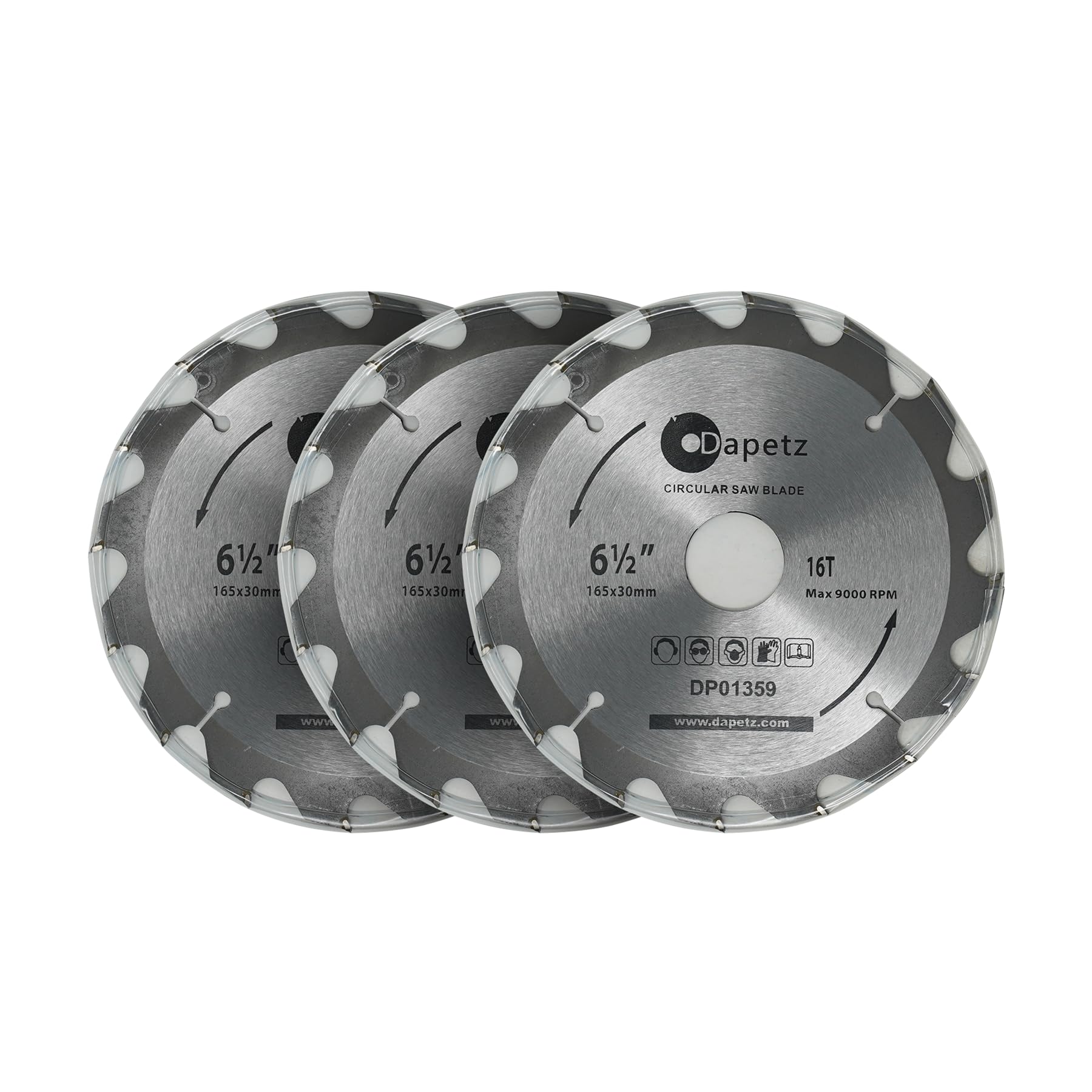 Dapetz ยฎ TCT Circular Wood Fine Cut Saw Blade 165mm x 30mm Bore 16, 24 & 30 Teeth Mitre Hardened Tempered Fits A Multitude of Circular Saws 3Pcs