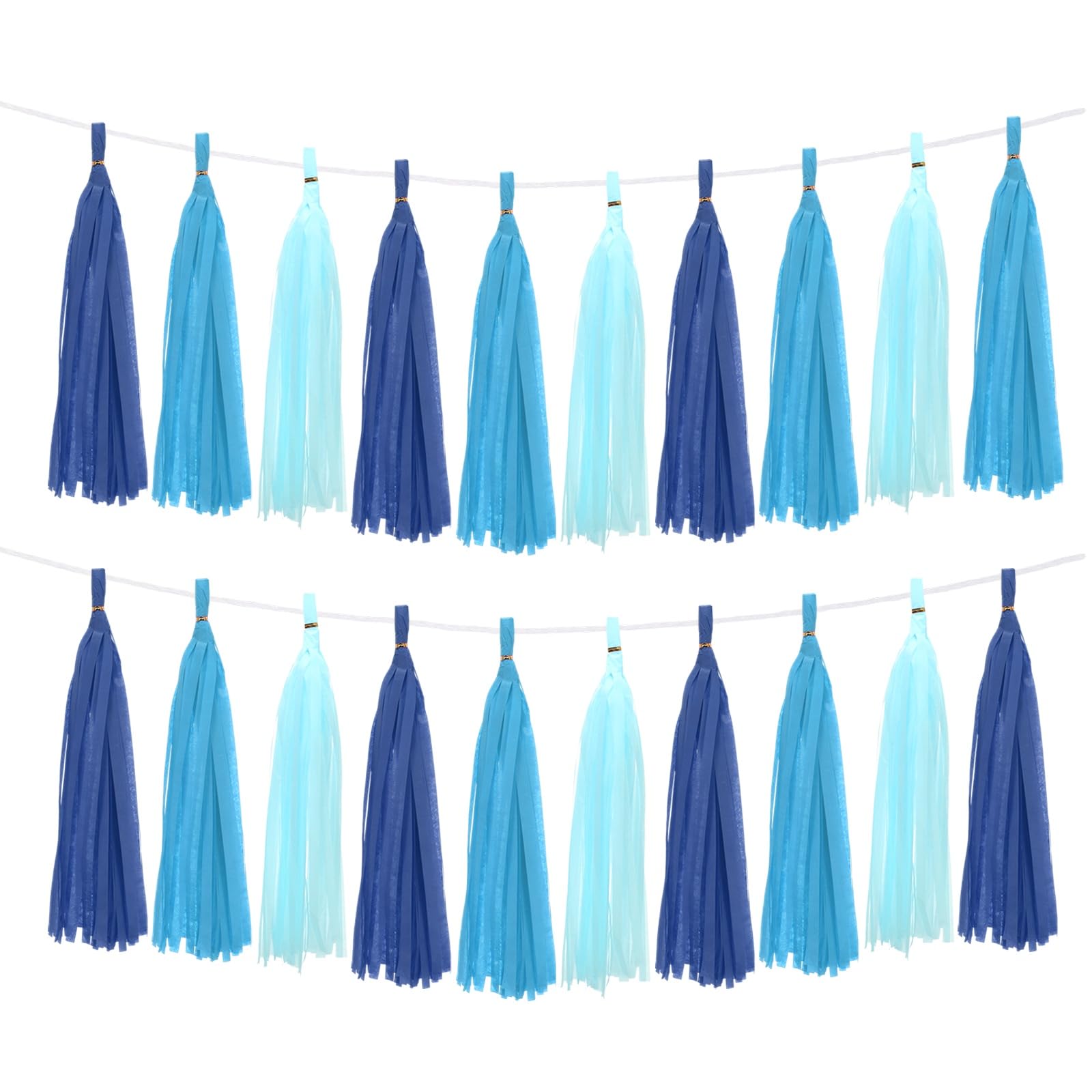 sourcing map 30Pcs Tassel Garland Tissue Paper Tassels Banner Foil Fringe Streamers for Party Decorations Wedding Birthday DIY Kit, Blue Colors โ image 1