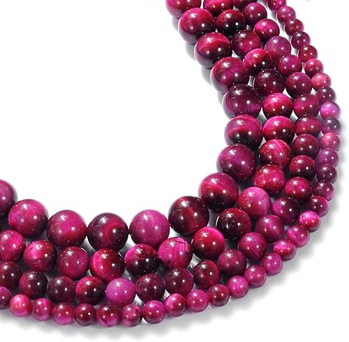 Cuentas de ojo de tigre fucsia de 0.236 pulgadas (0.236 in) redondas y suaves naturales para hacer joyas, regalos para familiares y amigos (ojo de
