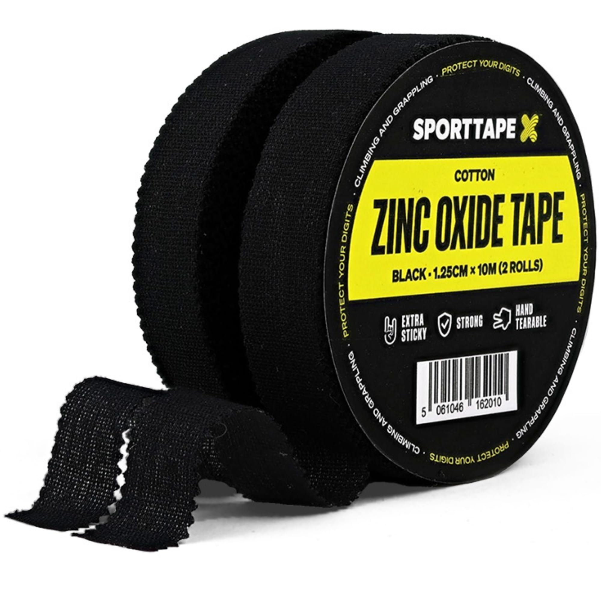 SPORTTAPE Zinc Oxide Finger Tape - 1.25cm x 10m - Black | 2 Rolls Sports Tape for Climbing, BJJ, Rugby, Weightlifting & Injury Strapping | Strong Adhesive Athletic Tape Joint Support, Blisters & Grip
