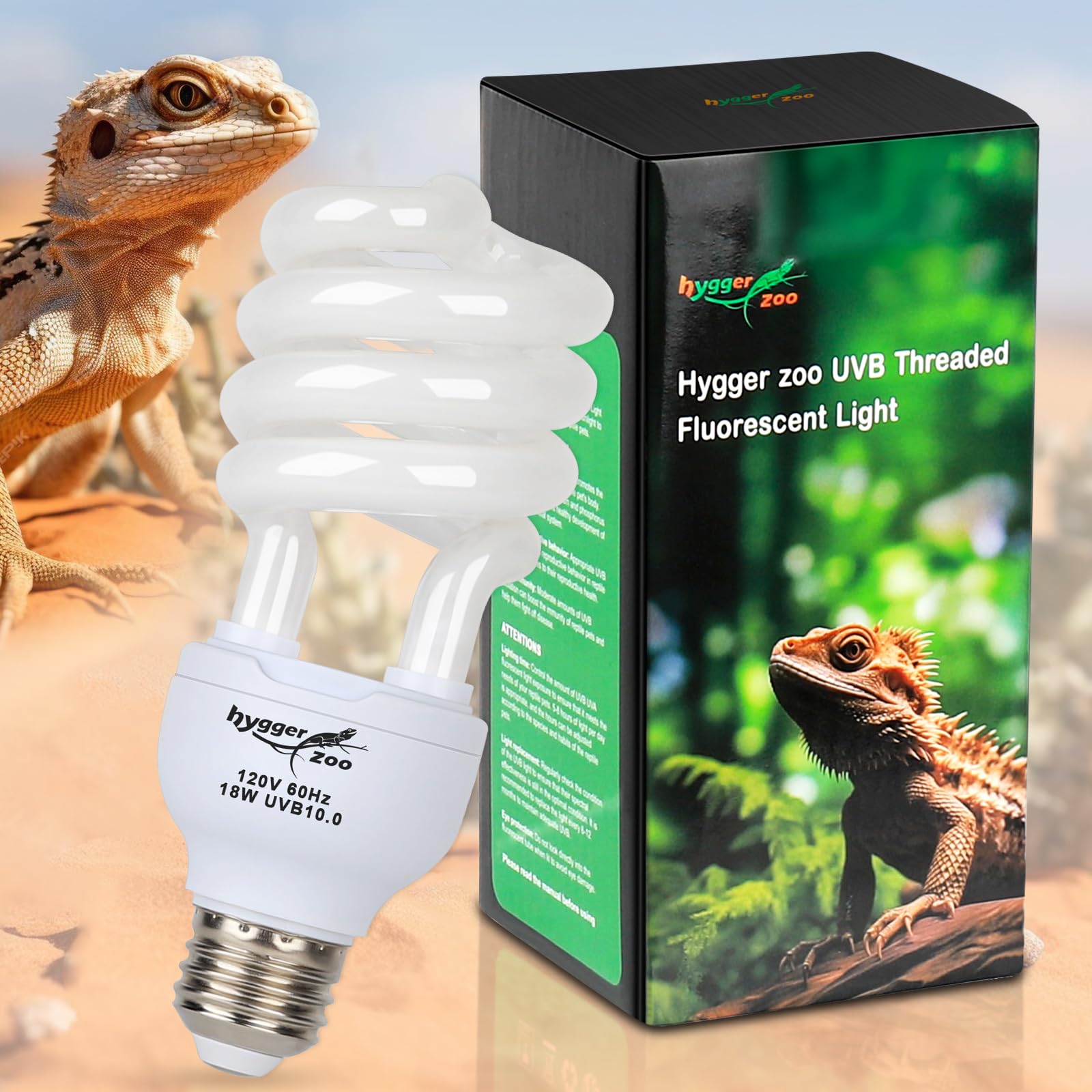 UVB Reptile Light UVA UVB Bulb, 10.0 18W UVB Light for Reptiles Bearded Dragons, UVA UVB Reptile Light Bulb Reptile Lamp for Bearded Dragon Lizards