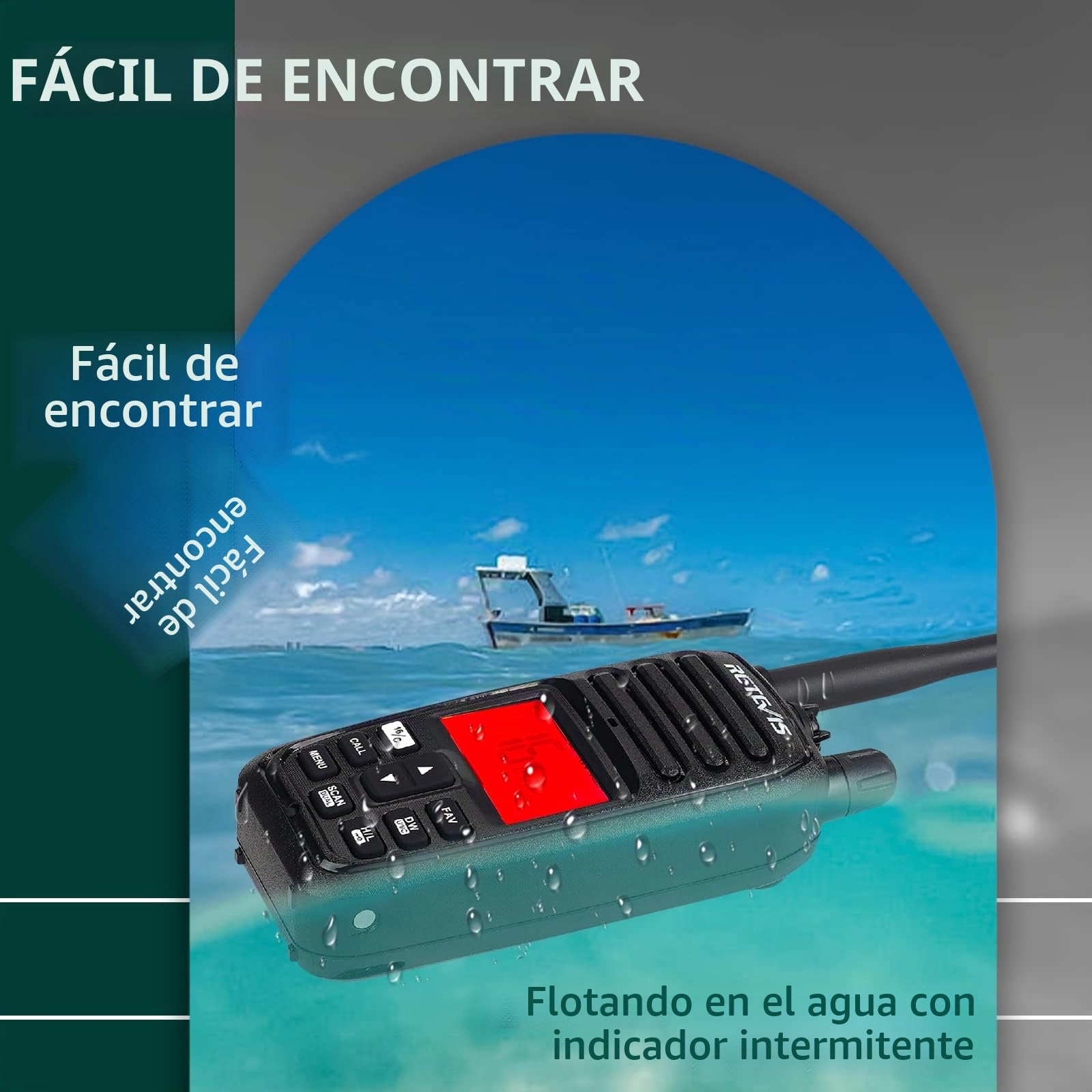 Retevis RM21 Radio Marina Portatil, Emisora VHF Marina IP67, Reducción de Ruido Inteligente AI, Radio Bidireccional Flotante de 88 Canales para Guardacostas, Kayak, Pesca (Negro, 1 Paquete)