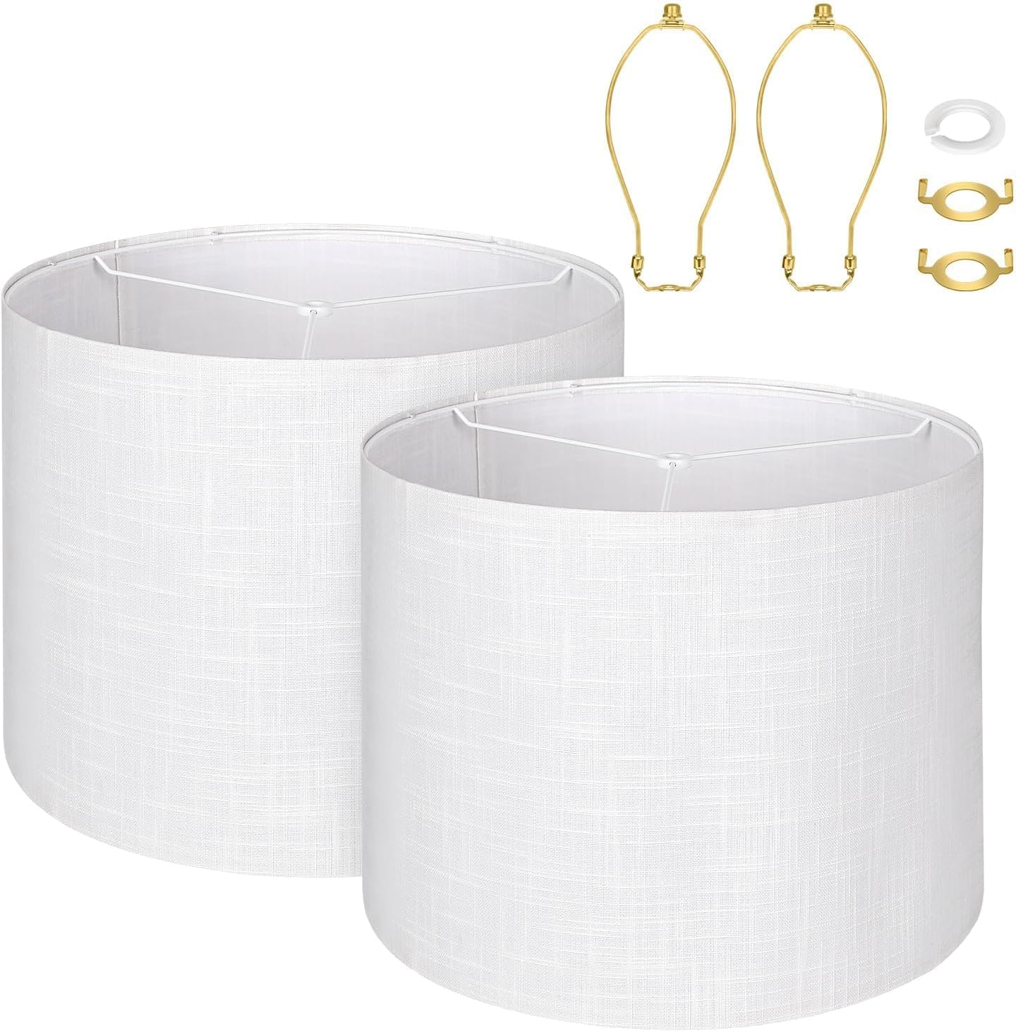 Large White Lamp Shades Set of 2, 15" Top X 15" Bottom X 12" Height, Lampshades,for Home Bedroom Living Room Decor Lamp Shade Holder Included Easy Assembly Required Spider Fitter