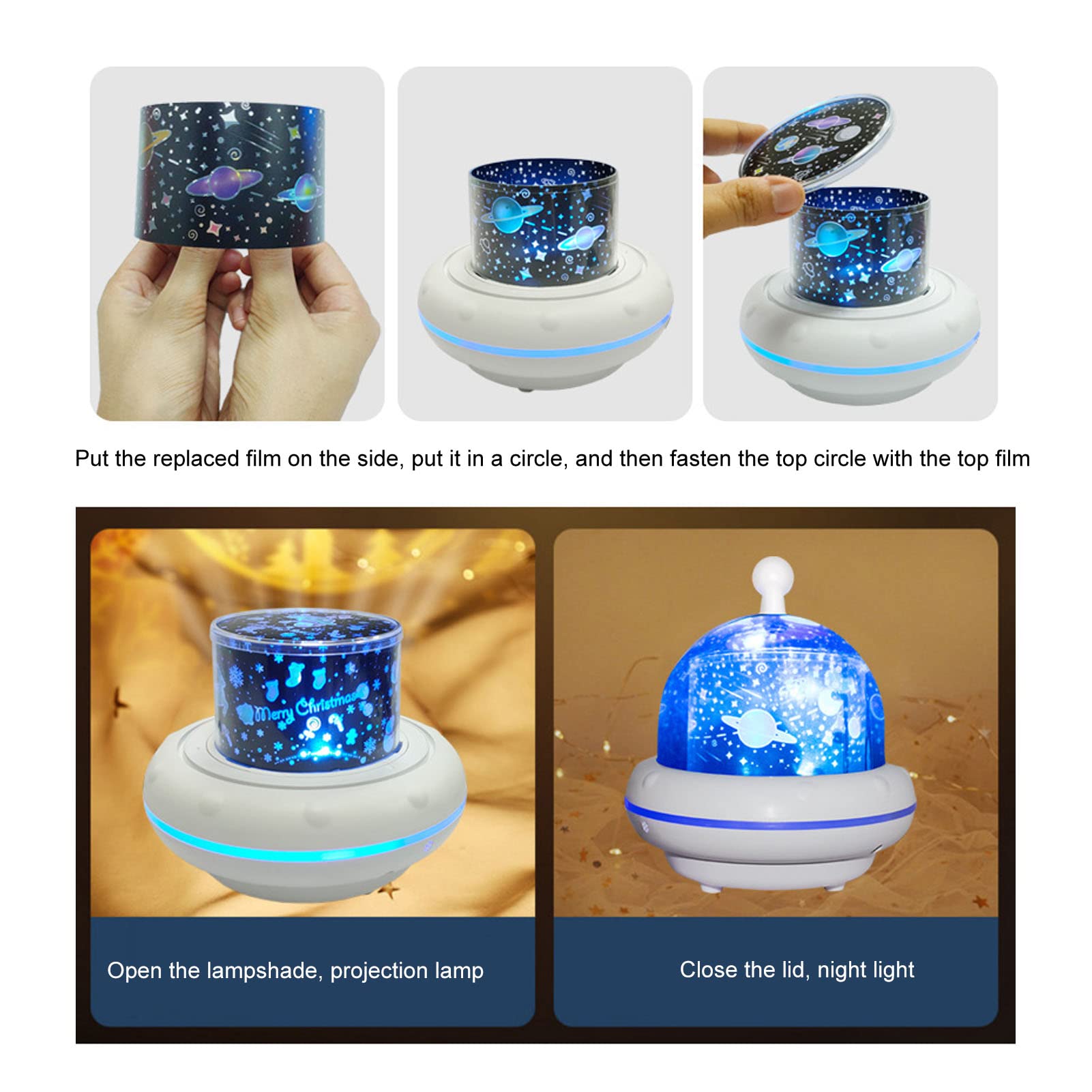 Veilleuse étoilée, pour la décoration de la chambre, Projection multi-motifs, Alimenté par USB, Fonction de lecture de musique, Fonctionnement de la télécommande,