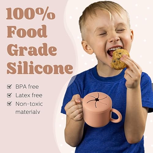 Miniatura 2 de Paquete de 2 recipientes de silicona para aperitivos para niños pequeños con doble asa, tapa extraíble para bebés de 6 meses o más (naranja rojo,