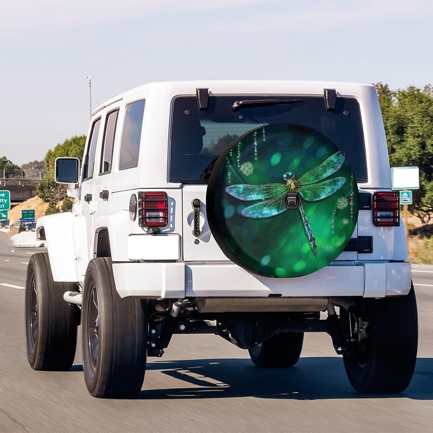 Delerain Spare Tire Cover with Backup Camera Hole Beautiful Dragonfly Wheel Covers Waterproof Dust-Proof UV Sun Universal Fit for RV Trailer RV SUV Truck (18 Inch for Diameter 32"-34")