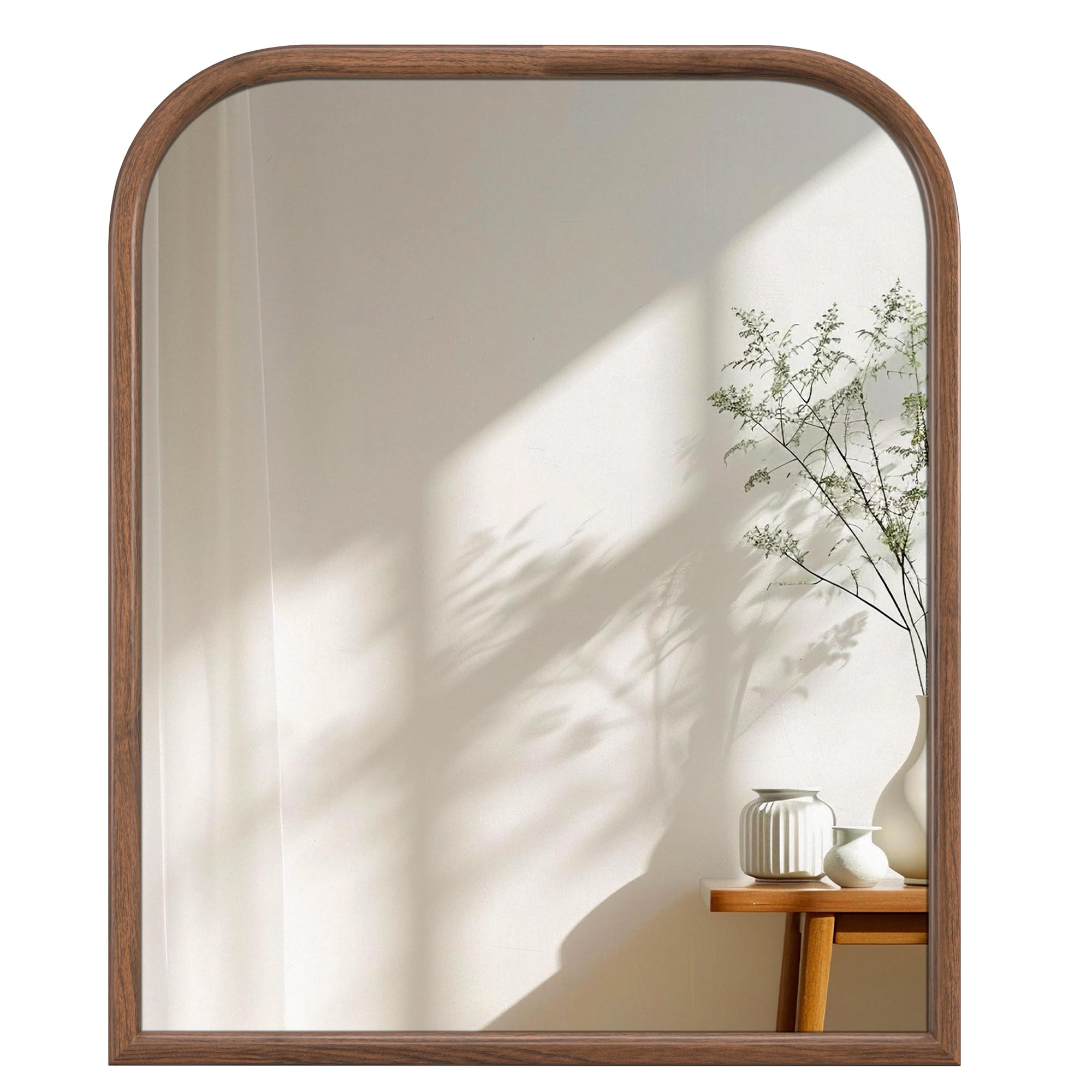 30"x36" Arch Wall Mirror for Wall, Wall Mounted Vanity Mirror for Bedroom, Wood Grain Finish Frame Mirror with Tempered Glass, Vintage Decorative for Bathroom, Entryway, Living Room, Walnut