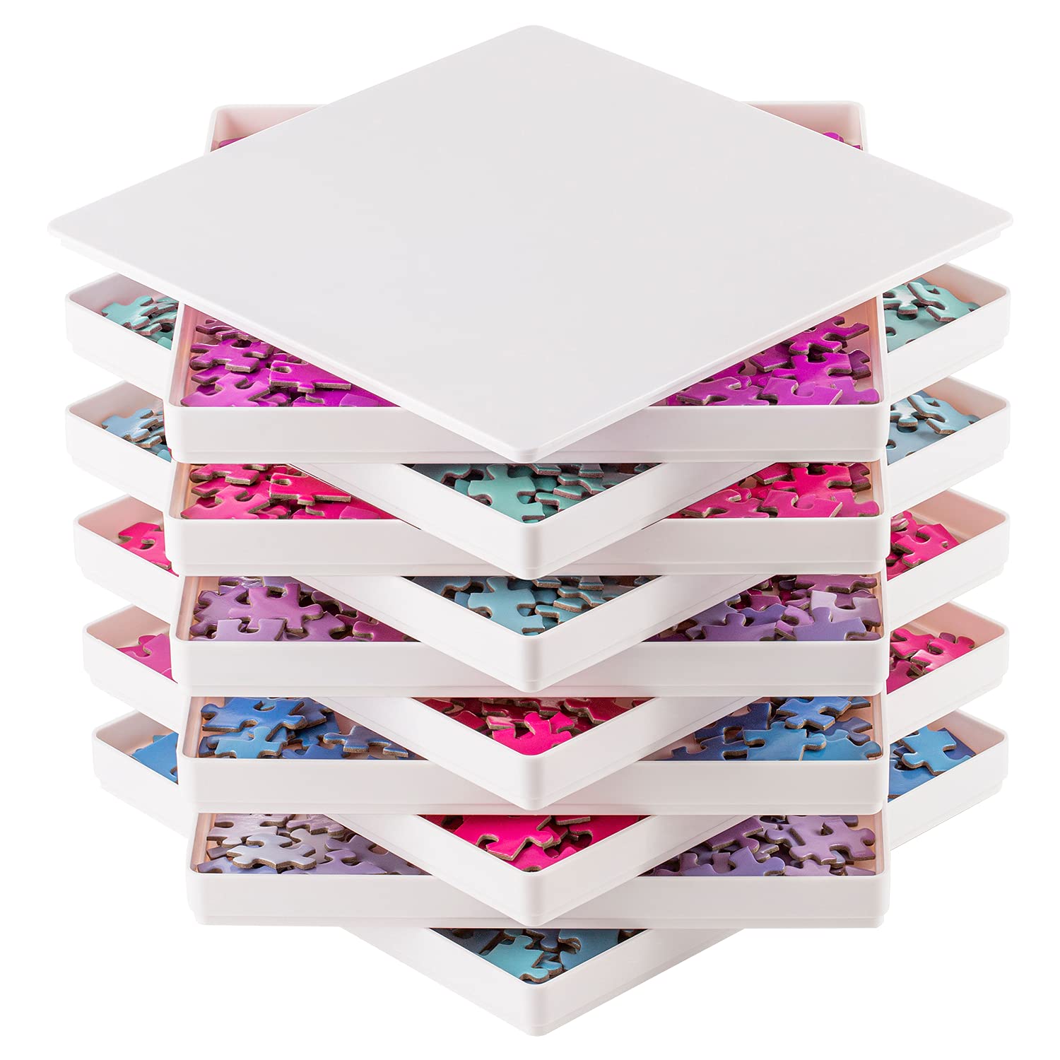 10 Puzzle Sorting Trays with Lid | Portable Puzzle Accessories Black Color Makes Pieces Stand Out to Better Sort Patterns, Shapes and Colors | for Puzzles Up to 2500 Pieces (White)