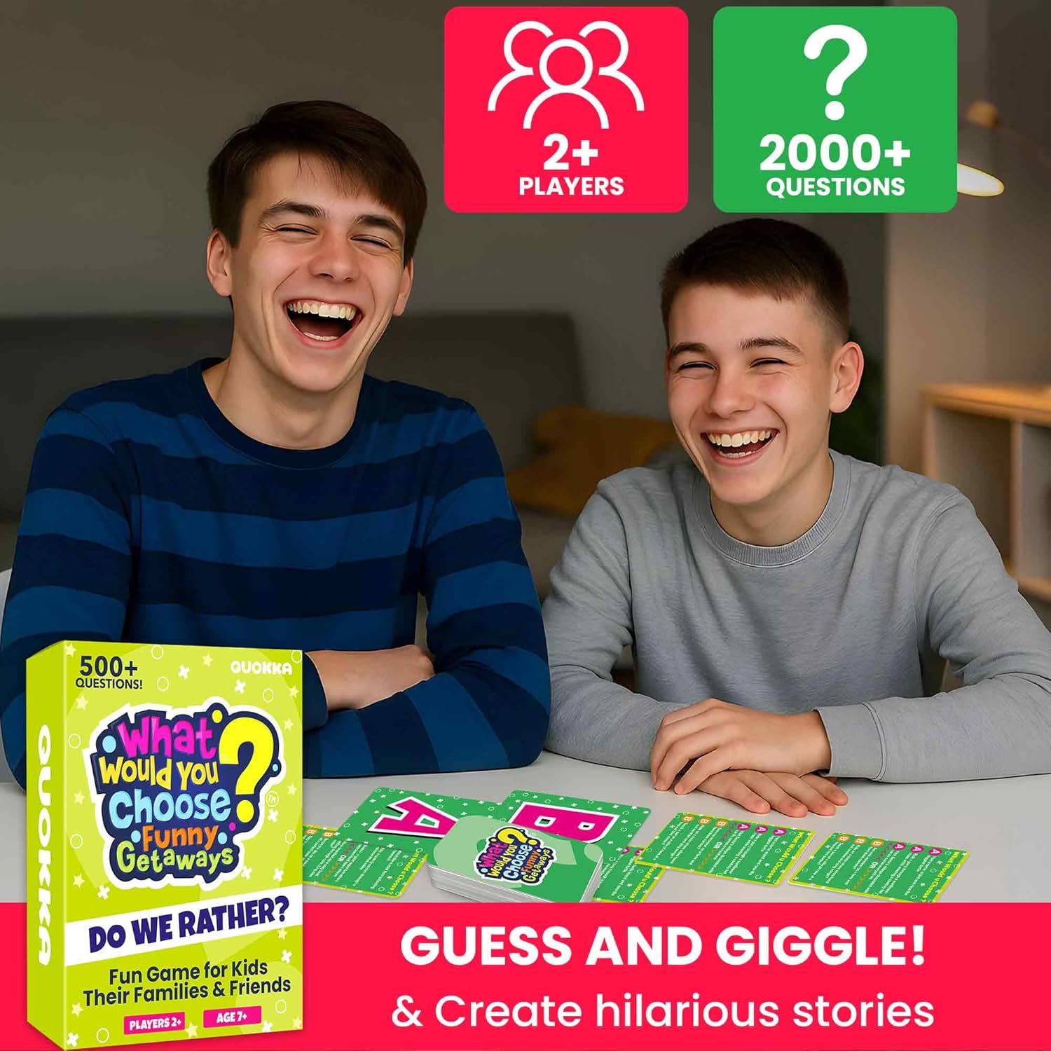 QUOKKA 4-Pack Card Game – 2000+ Hilarious Questions – Funny Family & Party Board Games for Kids, Teens, Adults – Travel, Pop Culture, Daily Life & Situations – What Would You Choose Challenges Ages 8+