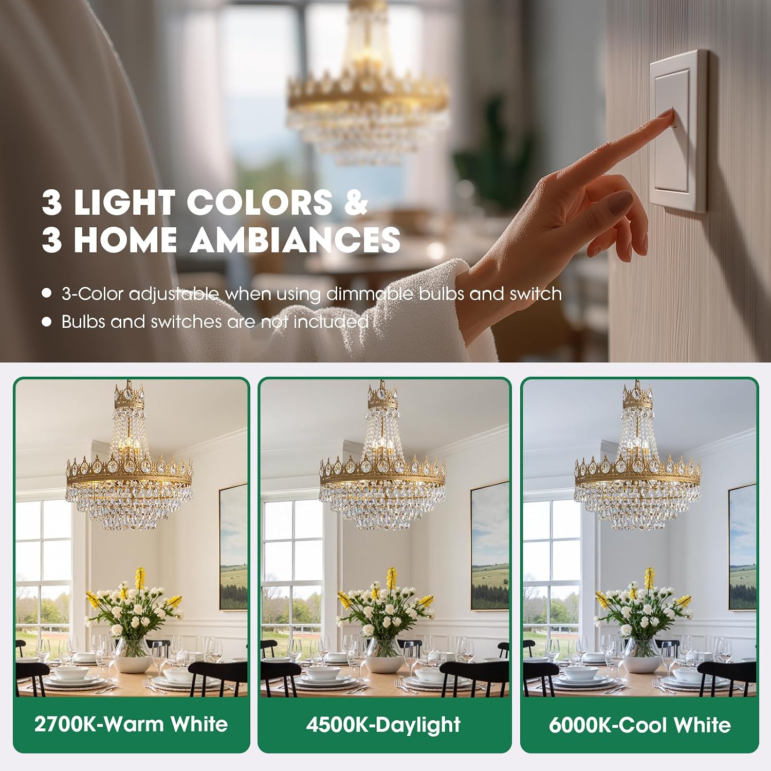 Gold Crystal Chandeliers for Dining Room Light Fixture, 9-Light Vintage French Empire Chandelier for Foyer Entryway Kitchen Island Living Room, D24″ x H27″