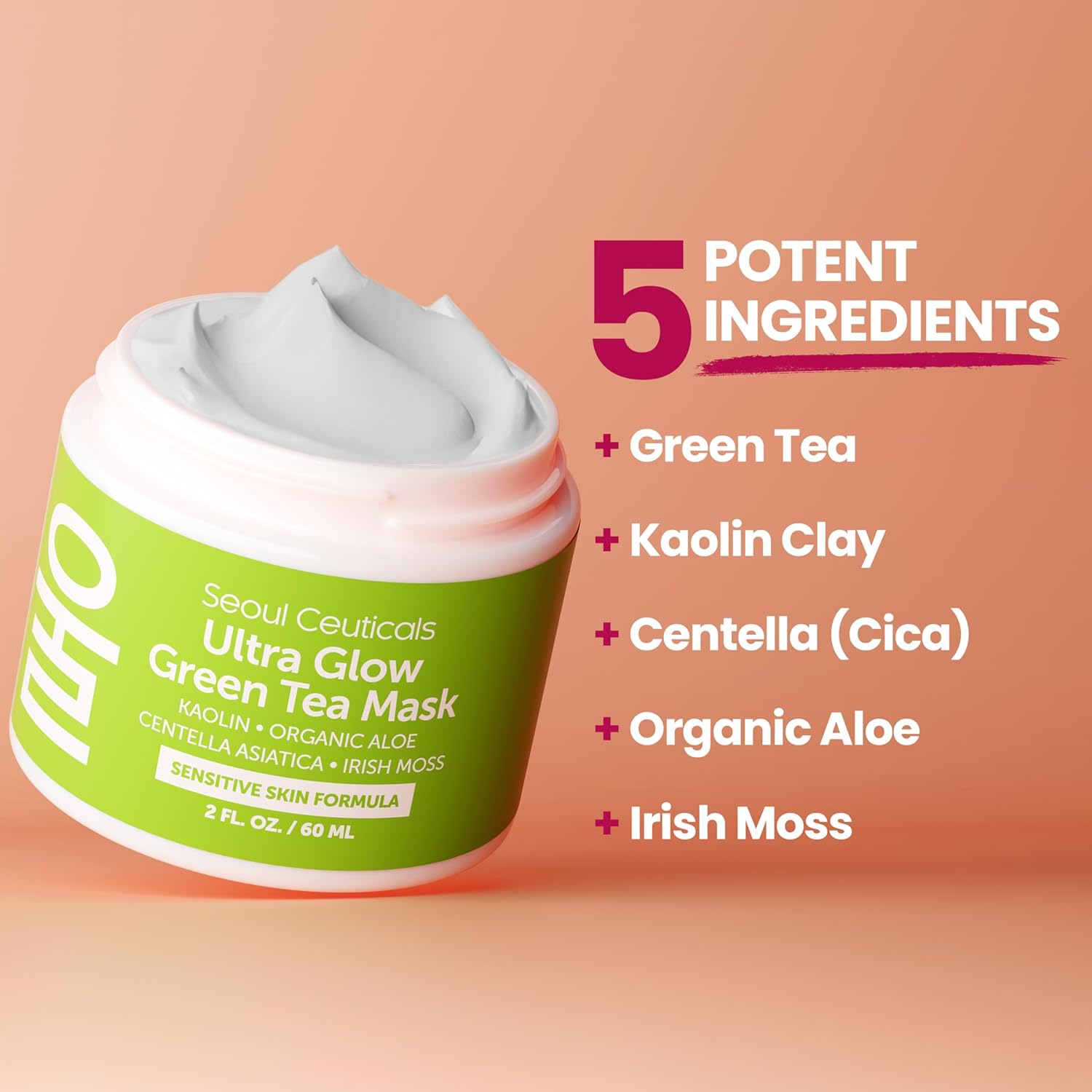 Seoul Ceuticals Korean Skin Care Face Mask for Sensitive Skin - Korean Skincare Green Tea Wash Off Masks - K Beauty Face Masks - Aloe Vera Mask + Centella Asiatica Hydrating Facial Spa Mask 2oz - Image 6