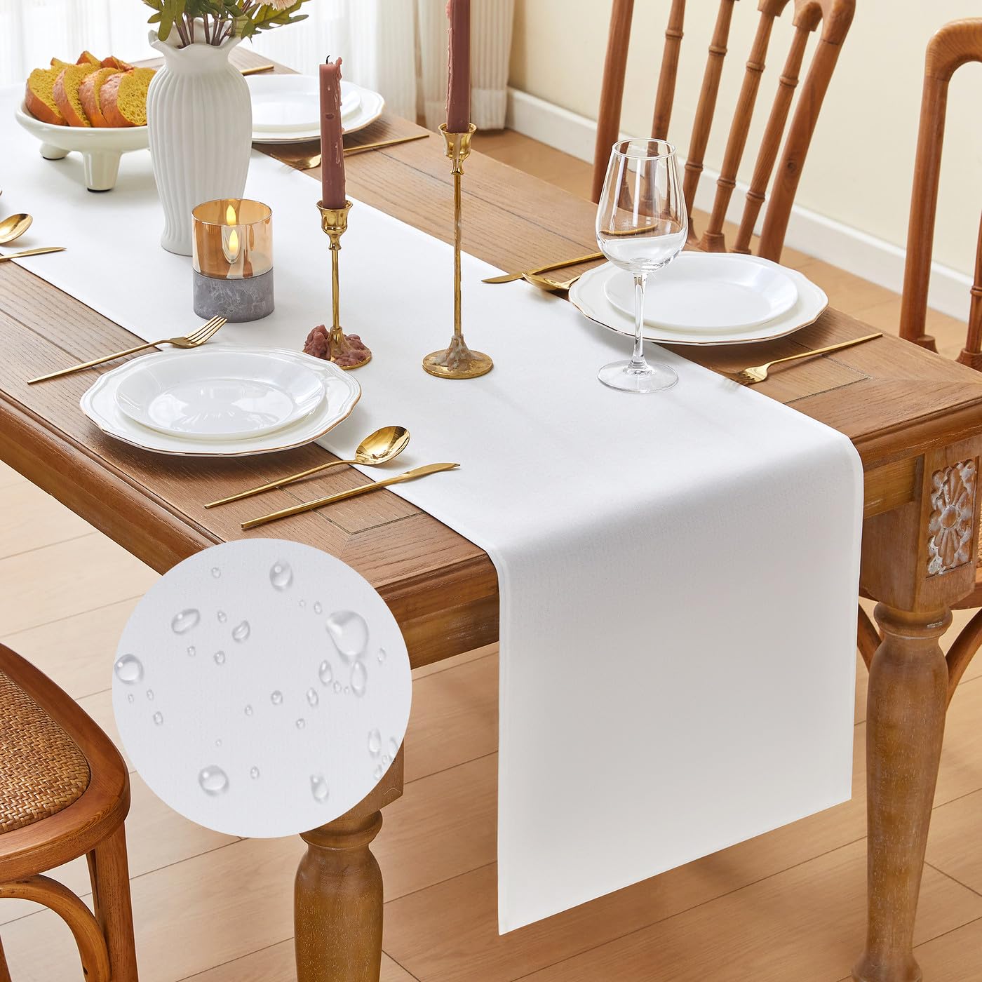 GUJOXILA Modern Tischläufer Weiss 40 x 180 cm Tischläufer Frühling Wasserabweisend Abwaschbar Leinenoptik Küche Esstisch Tisch Dekoration für Hochzeiten Drinnen Urlaub Party Dekor