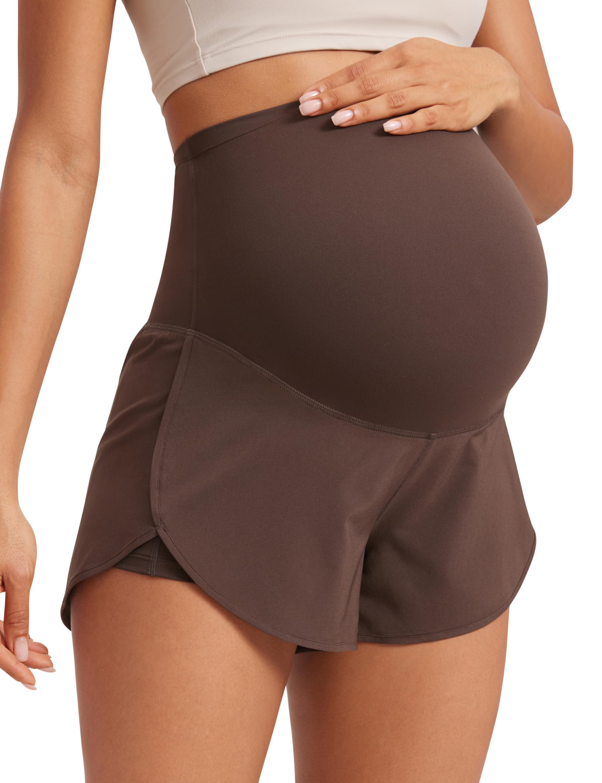 CRZ YOGA Donne 2 in 1 maternità Allenamento Pantaloncini Oltre Pancia Dividere Tasche 7.6 cm