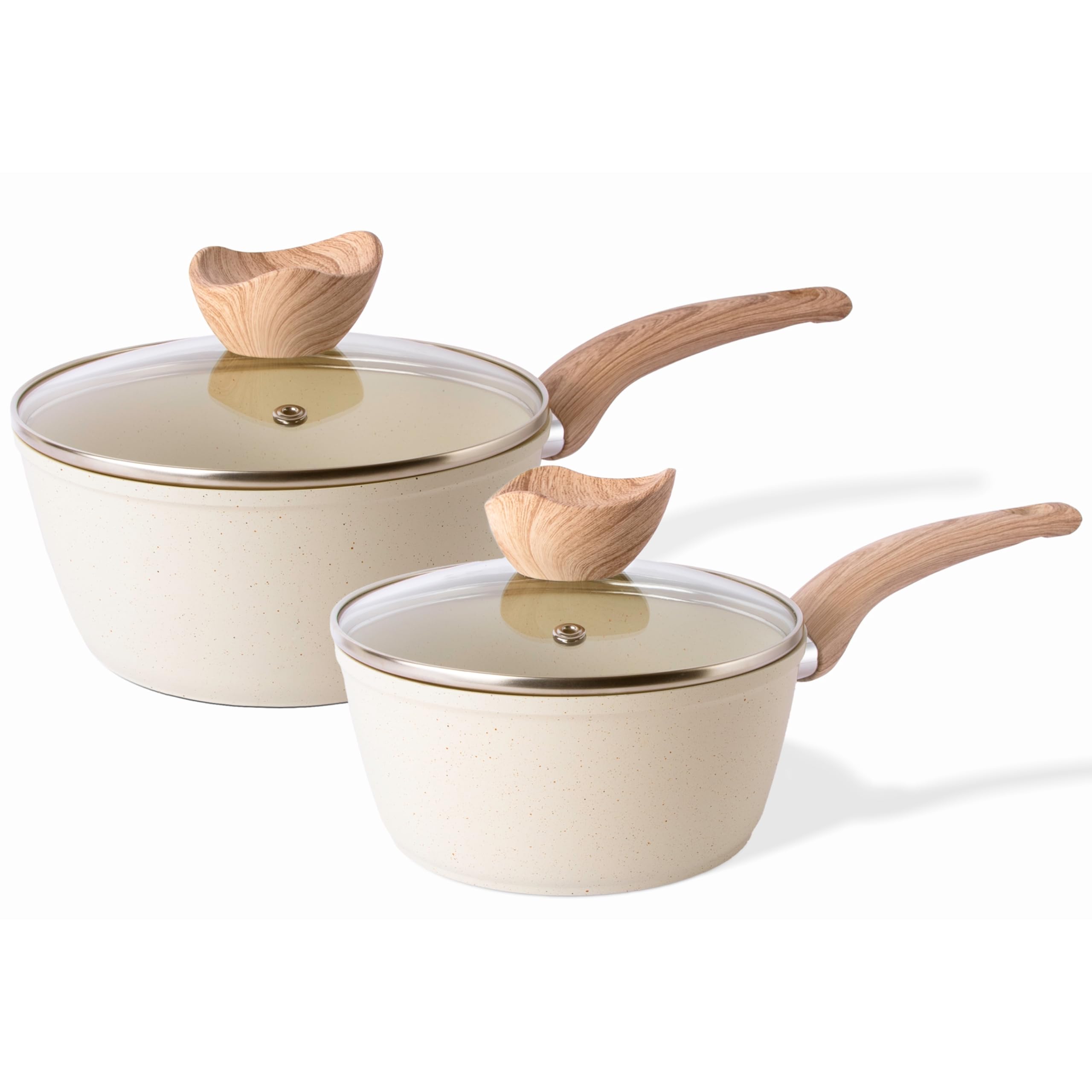 Vinchef Antihaft-Soßentopf Set – 3QT & 4QT Mit Glasdeckel, Induktionsgeeignet, PFAS-frei, Kühlbleibende Griffe