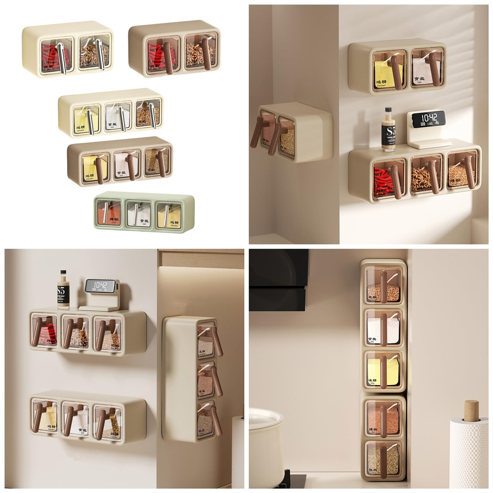 Dispenser per spezie da parete, robusto portaspezie da cucina con cucchiai per gli appassionati di cucina, perfetto per erbe aromatiche, condimenti e condimenti