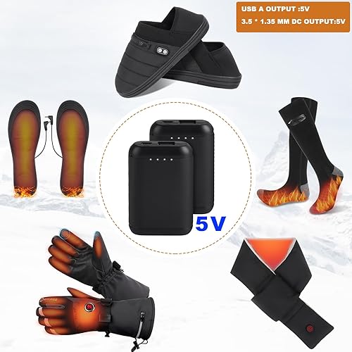 Miniatura 6 de BIAL Batería de repuesto para zapatillas con calefacción, guantes calefactables, bufanda calentada de 5000 mAh, puerto de CC y salida USB de 5 V