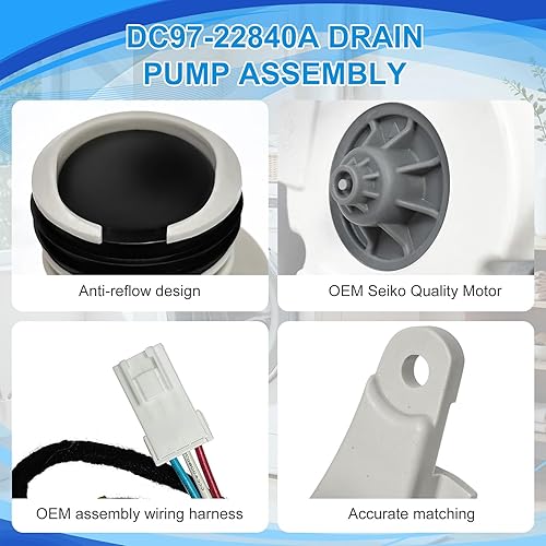 Miniatura 4 de DC97-22840A Conjunto de bomba de drenaje de lavadora compatible con lavadora samsung, BD11-1A, DC31-00201A, AP7187712, PS16735612, EAP16735612,