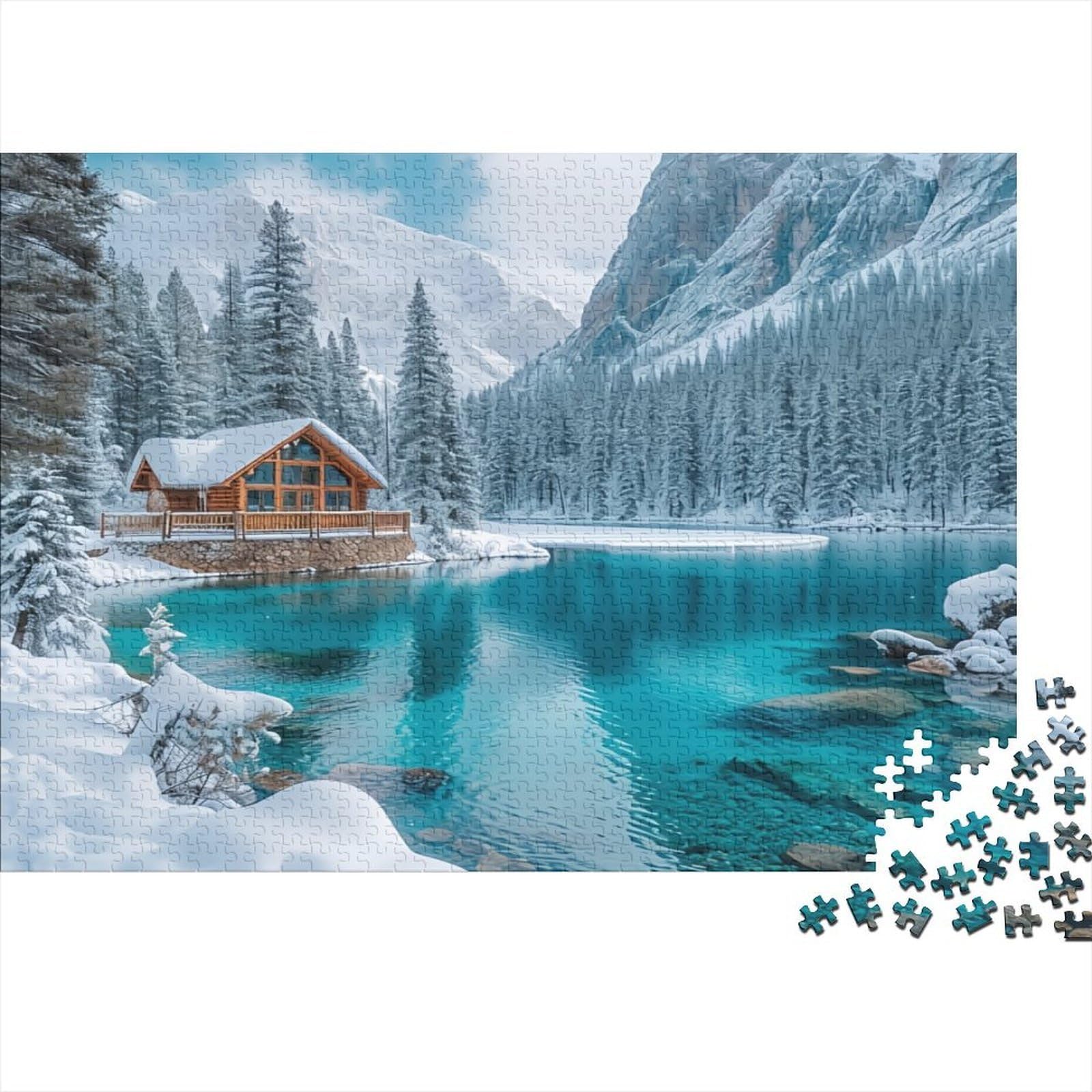 Winter Cabin Prompt Paper Jigsaw Snowy Landscape Prompt Puzzles for Adults Educational Home Decor Stress Relief 70x50cm/1000pcs