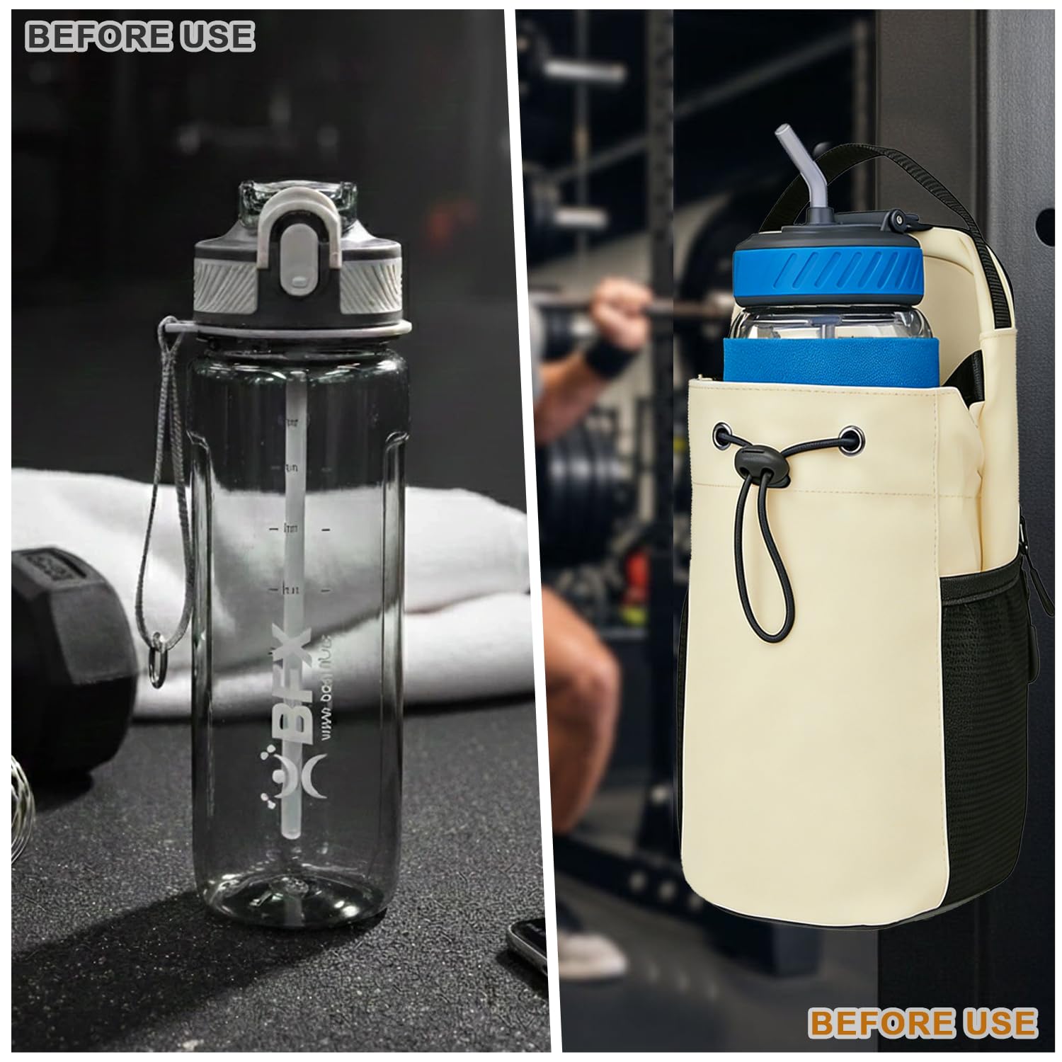 Magnetic Gym Bag Wasserflaschenhülle Magnetische Sporttasche mit Flaschenhalter 1,5L - Fitness Gym Training (Weiß)