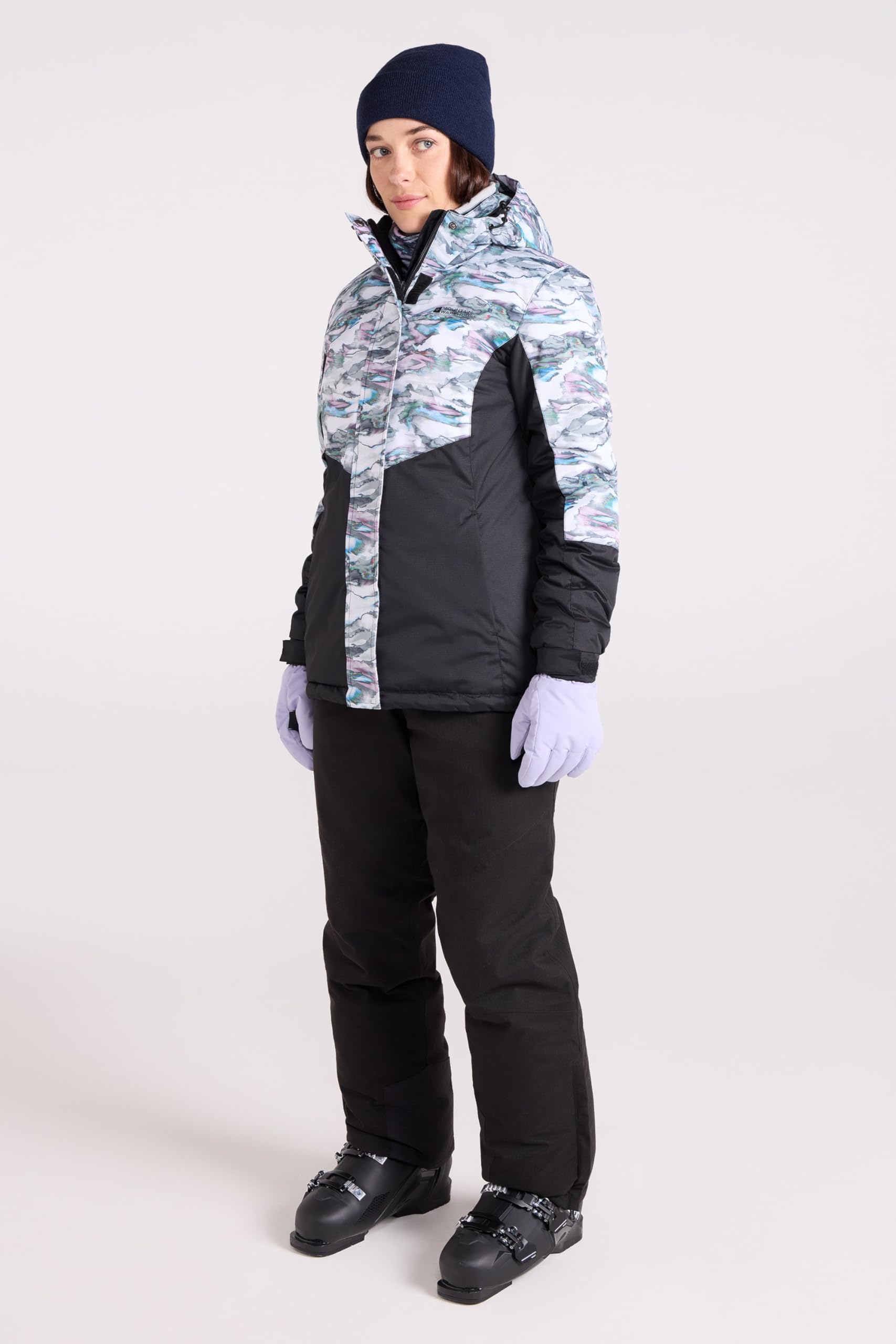 Mountain Warehouse Dawn Veste de ski pour femme – Imperméable à la neige – Veste chaude doublée en polaire, poignets réglables, ourlet et capuche – Vêtement de ski idéal en hiver, gris, taille 38
