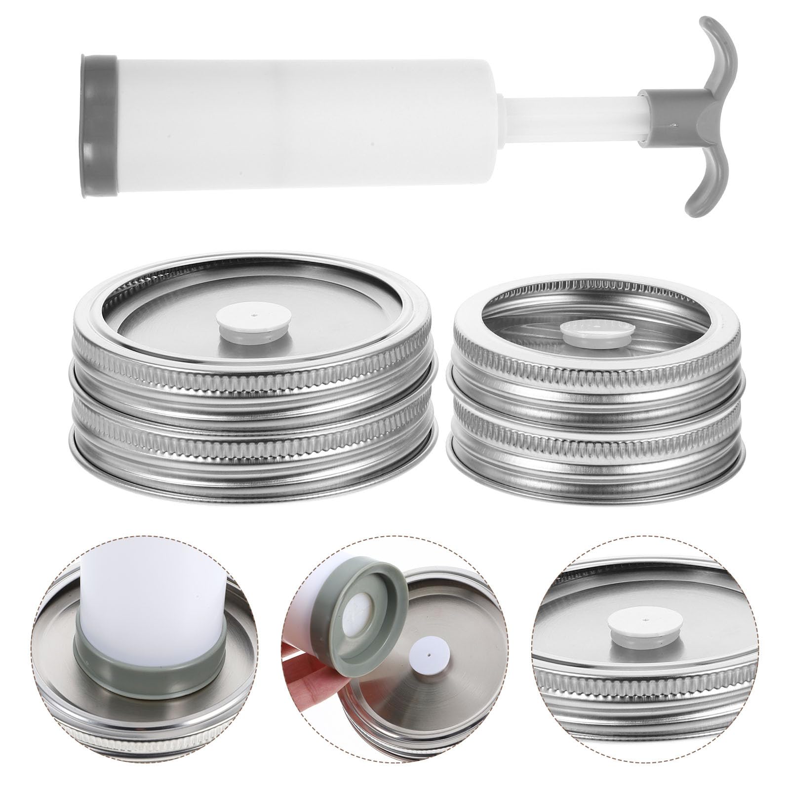 Sigillatrice Sottovuoto Tappo per Barattoli Compatibile Diverse Misure, per Conservazione Alimenti e Conserve Stili multipli per Barattoli in Inossidabile e Abs Stili multipli