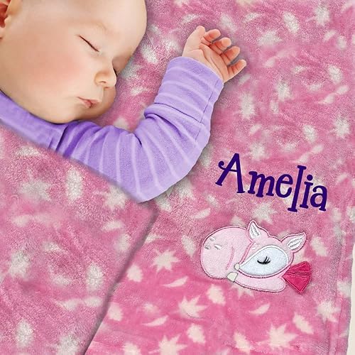 Miniatura 2 de Manta de bebé personalizada, manta de bebé de cervatillo rosa con nombre personalizado, Manta personalizada de ciervo rosa