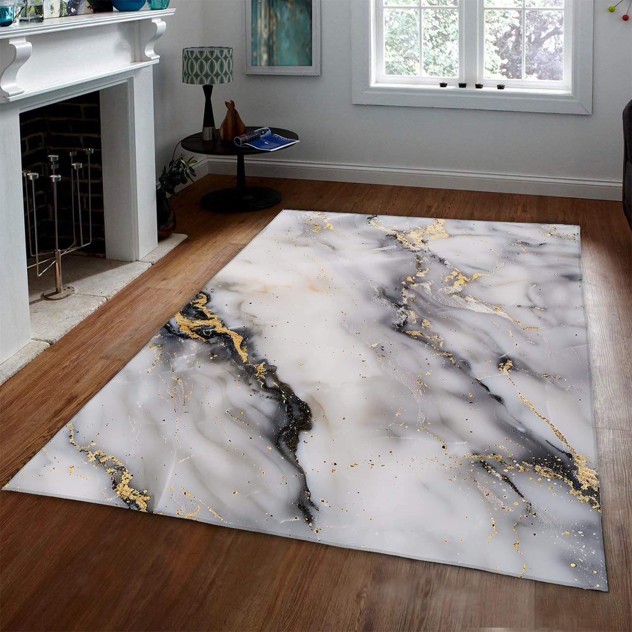 Tapis de luxe en marbre noir et blanc 150x210cm moderne lavable