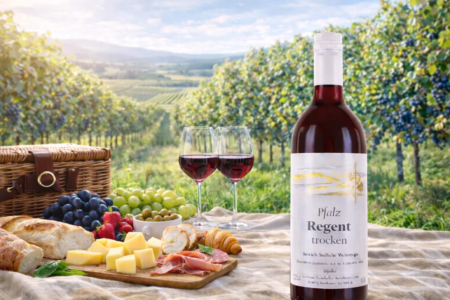 Weinhaus Müller Bornheim Regent Trocken - 12x0,75L Pfalz Rotwein Set | Deutscher Qualitätswein vom Bornheimer Trappenberg - Körperreich & Würzig - Ideal zu Wild, Fleisch & Pasta - 12er Vorrat