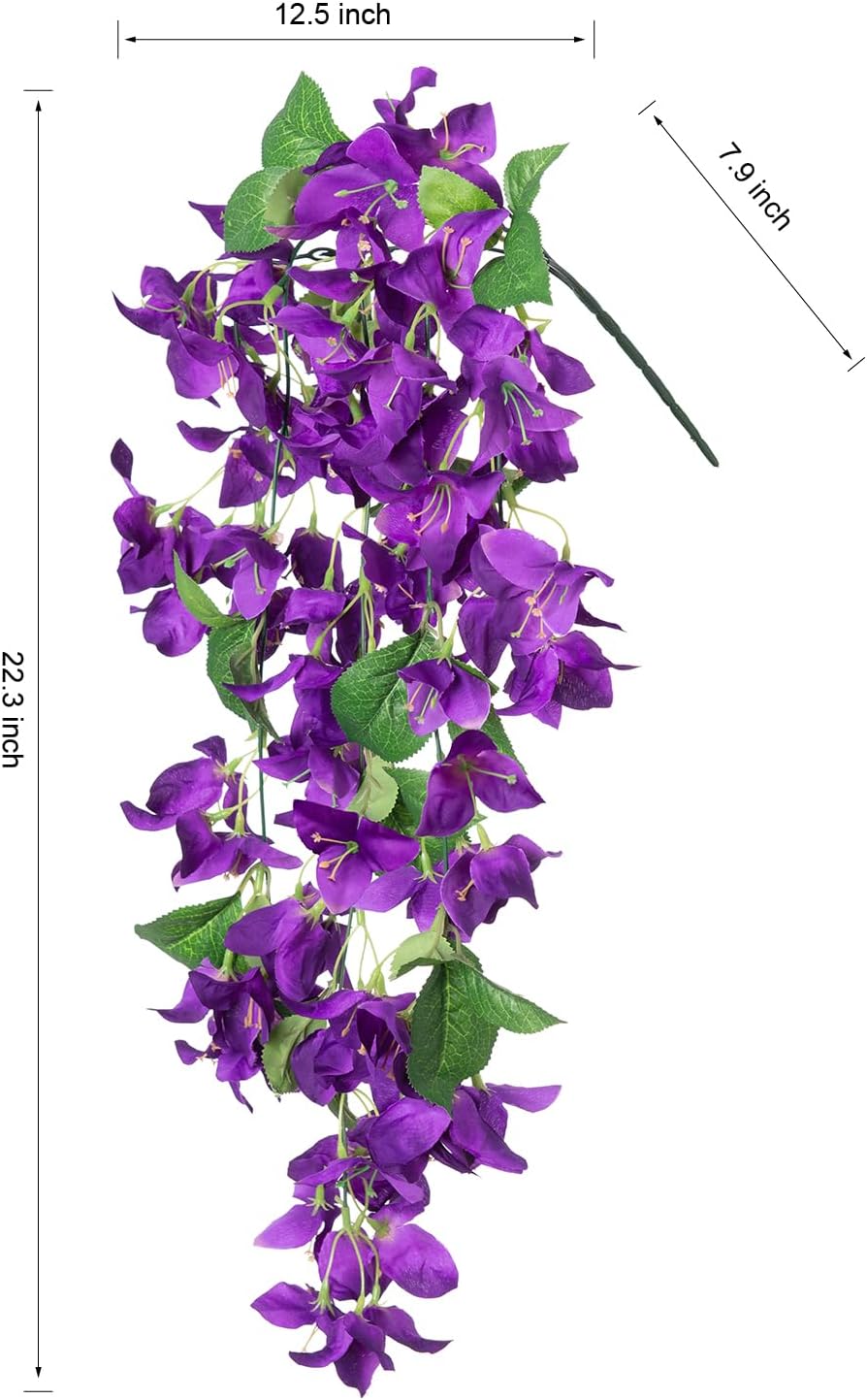 2PCS Bougainvillea Artificial Hanging Flowers Plants for Outdoors Outside Spring Decoration, Faux Silk Flowers Fake Vines UV Resistant Look Real Realistic for Front Door Porch Planter Balcony, Purple - Image 5