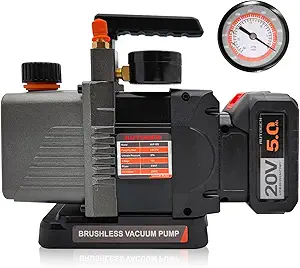 AG AUTOGEN Innovative Auto Genius AUTOGEN Cordless Vacuum Pump with Pressure Gauge,3.5CFM 18V Lithium Battery DC Single Stage,5Pa Ultimate Vacuum,1/4HP Brushless Motor HVAC(AVP-WS)