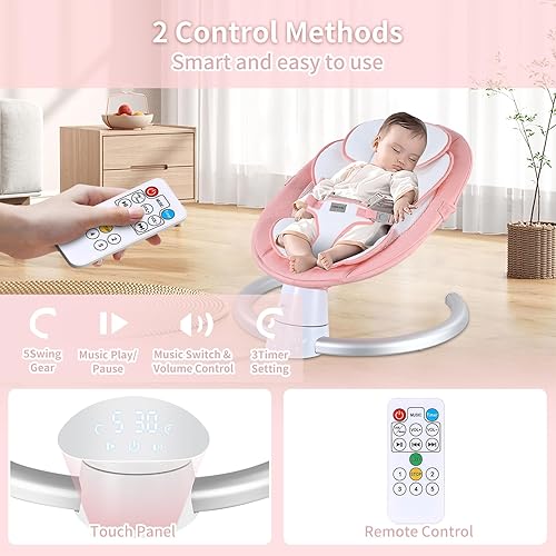 Miniatura 4 de Uuoeebb Columpio de bebé para bebés, mecedora eléctrica portátil para bebé, soporte Bluetooth con 5 velocidades de oscilación, 10 canciones de cuna,