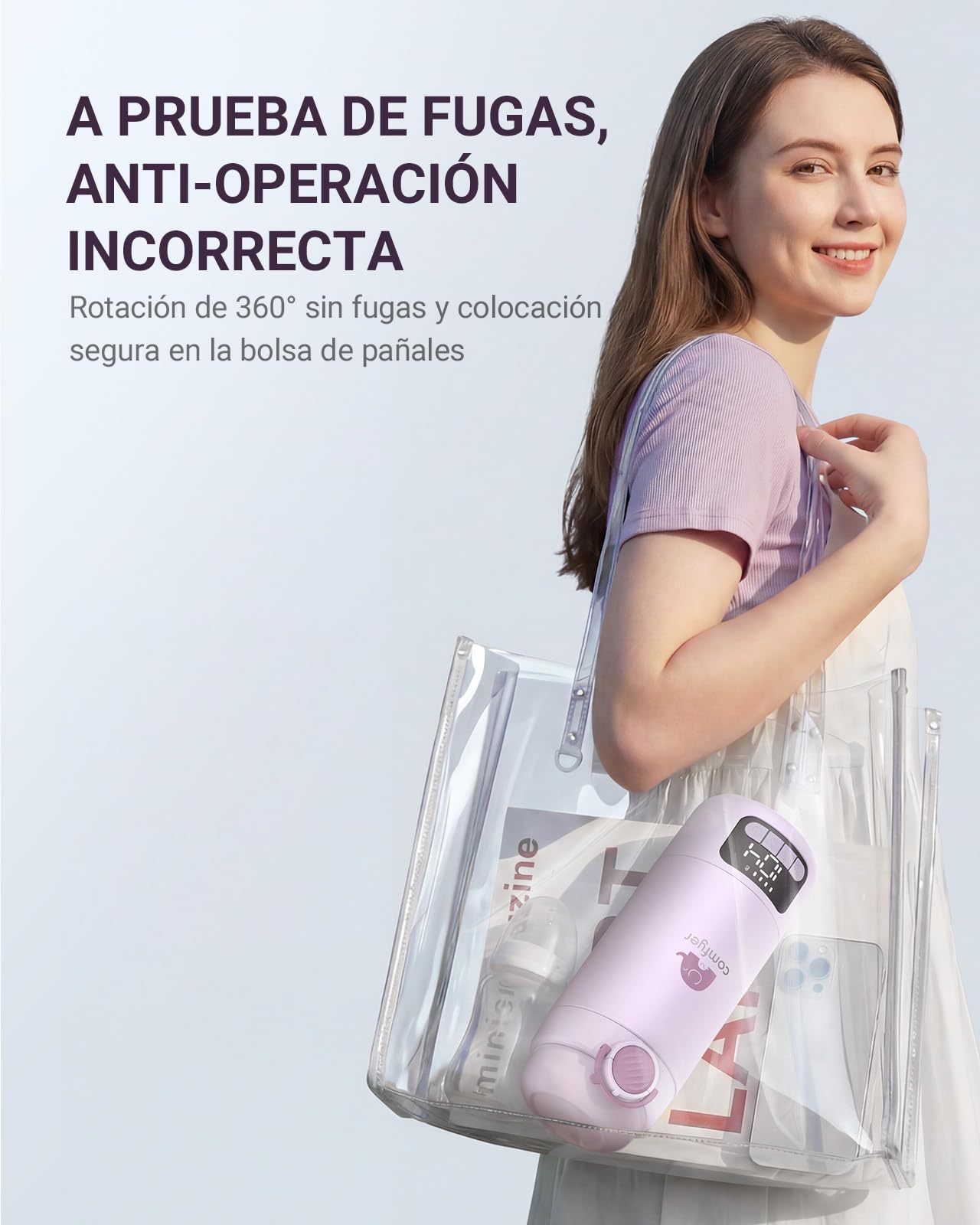Comfyer BW02 Calientabiberones Calienta biberones Portátil con Batería 16000mAh y Esterilizador Integrado Calentador Rápido para Leche y Agua, 2 Modos de Calentamiento, 500ml Ideal para Casa y Viajes
