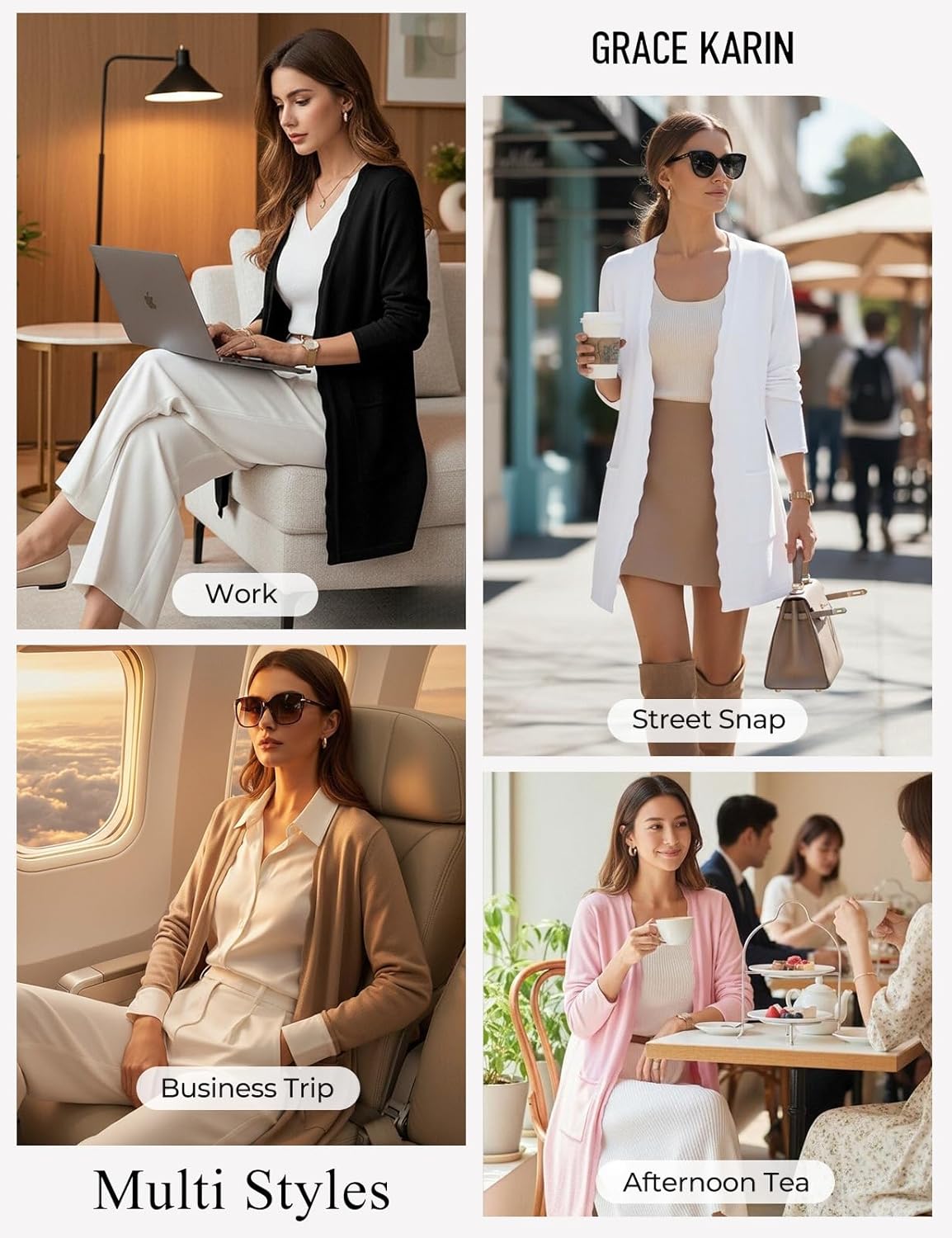 GRACE KARIN Womens Long Cardigans Trendy, Lightweight Knit Blazer, Casual Open Front Spring Sweaters with Pockets - Image 6