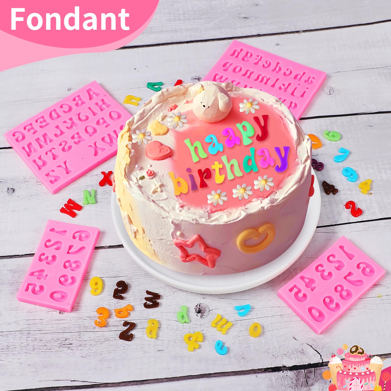 Moldes de silicona para fondant, moldes de chocolate, números 0-9 y 26 letras, moldes de silicona para decoración de tartas/cupcakes, galletas y postres (paquete de 4)