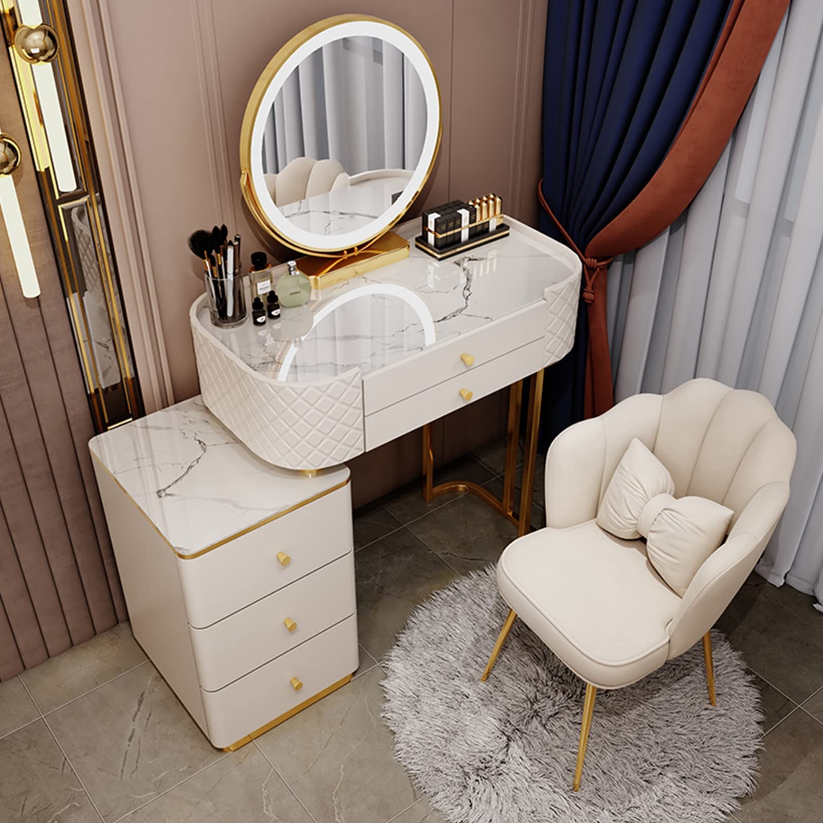 asdchZen Large Lighted Makeup Mirror Gray 80Cm/31.4In Vanity Desk & Nightstand Essential For Women & Girls Bedroom Perfect For Dressing Table & Beauty Routine
