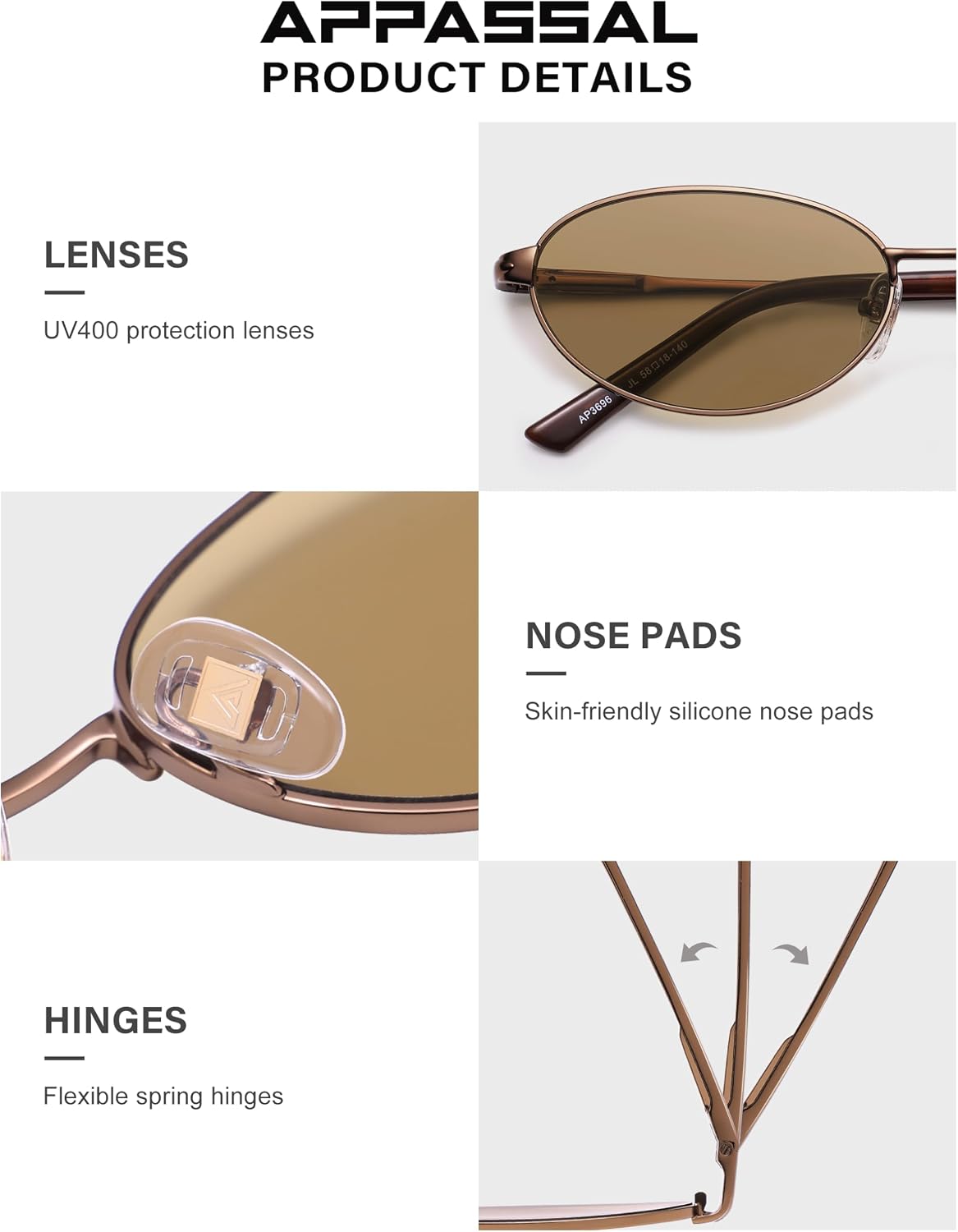 Appassal Retro Oval Sunglasses for Women Mens AP3696 image 3