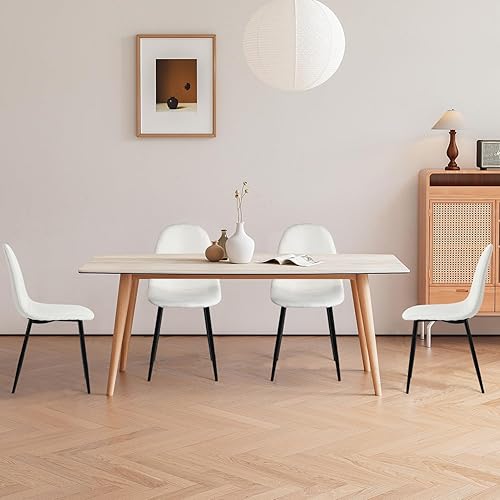 Miniatura 7 de FurnitureR Juego de 4 sillas de comedor, cómodas sillas laterales sin brazos de tela con patas de metal de mediados de siglo para el hogar, cocina,