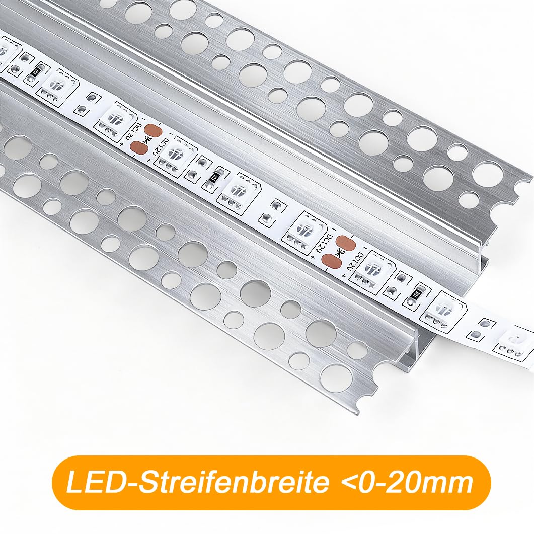LEDLightsWorld Putz Aluminium LED Profil für 20mm LED Streifen, 4er Set 3,3 ft/1 m mit Milchiger Abdeckung, Trimless Putzkanal Trockenbauprofi für Decke und Wand