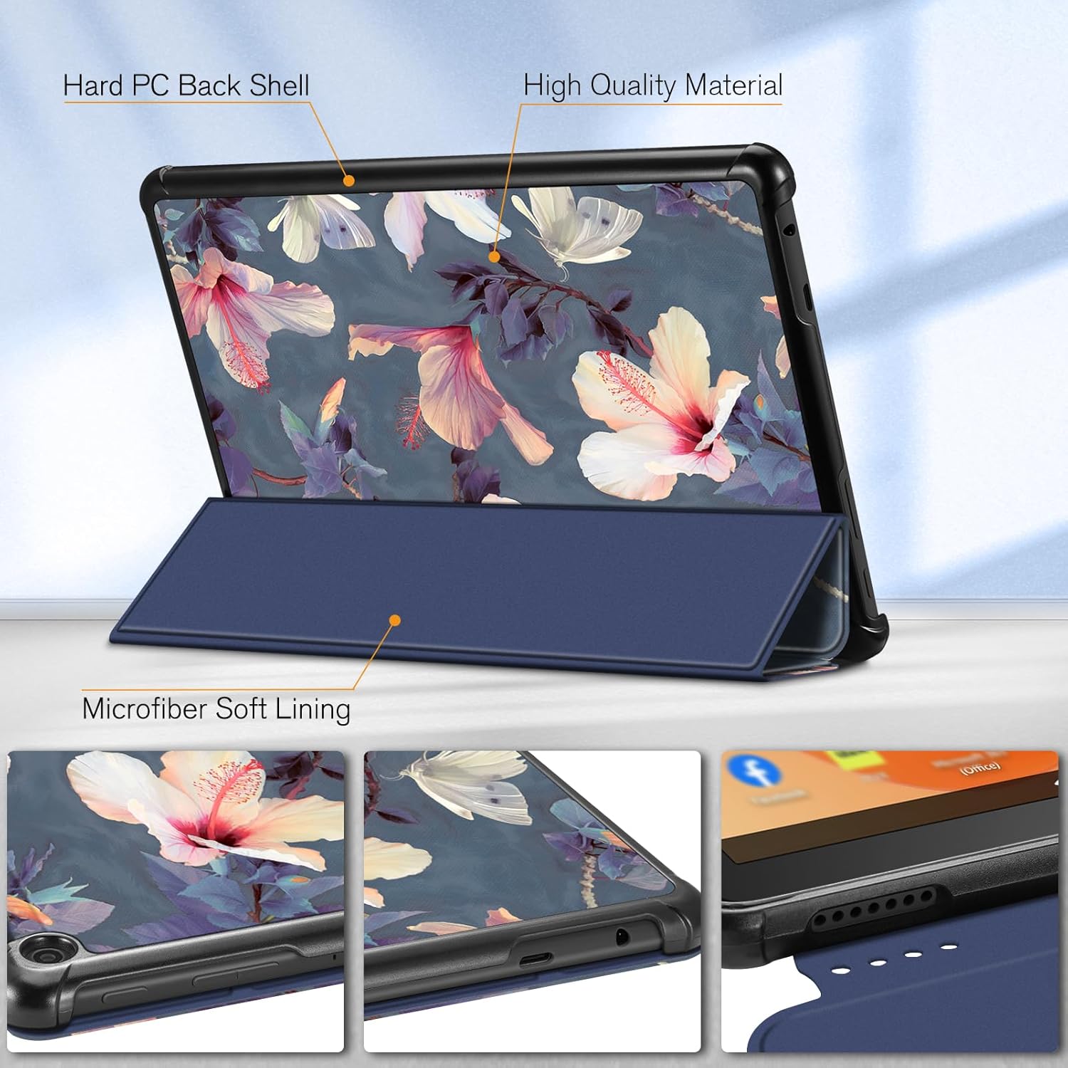 Fintie Slim Case for All-New Fire HD 10 Tablet (13th Generation, 2023 Release) - Trifold Lightweight Hard Shell Stand Cover with Auto Wake/Sleep, Blooming Hibiscus