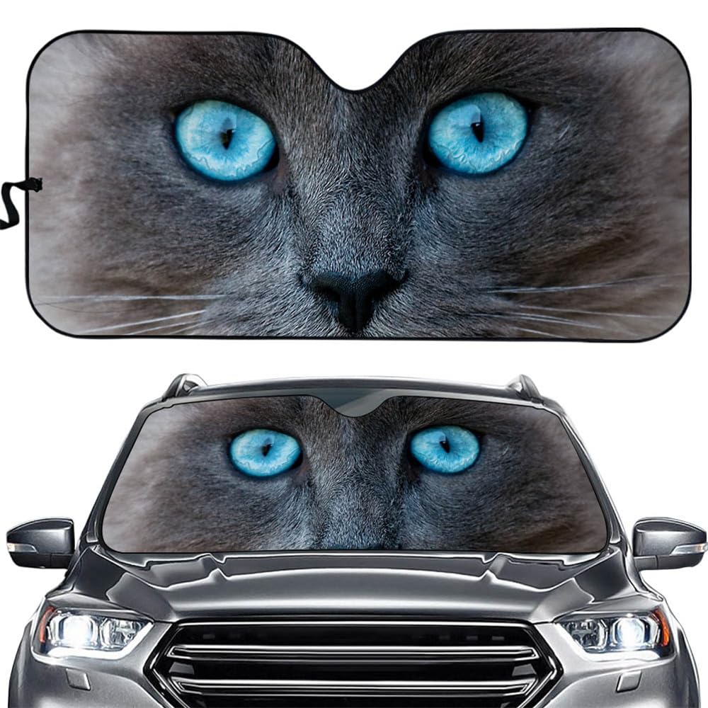 Hixingo Parasol Coche Delantero Plegable, Universal Protector Solar para Parabrisas Delantero con Estampado de Ojos Animales, Interior Automotriz Parasol para Automóvil (Ojos Azules)