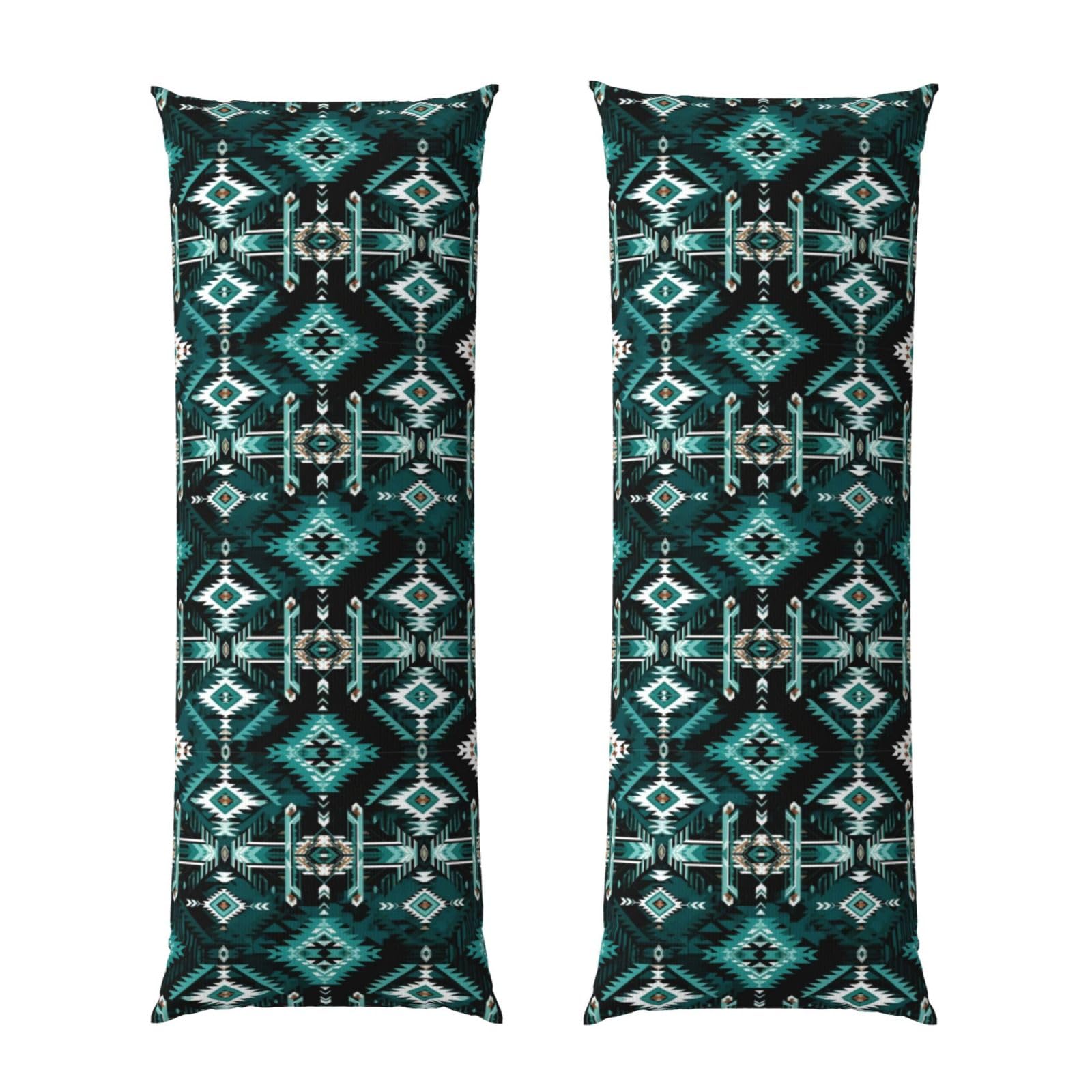 Body Pillowcase 20x54, Teal Turquoise Tribal Navajo Aztec Geometric Ethnic Pattern, Plush Velvet Pillow Cover with Zipper, Cozyffy Rectangular Cushion Case for Couch Bed Home Hotel