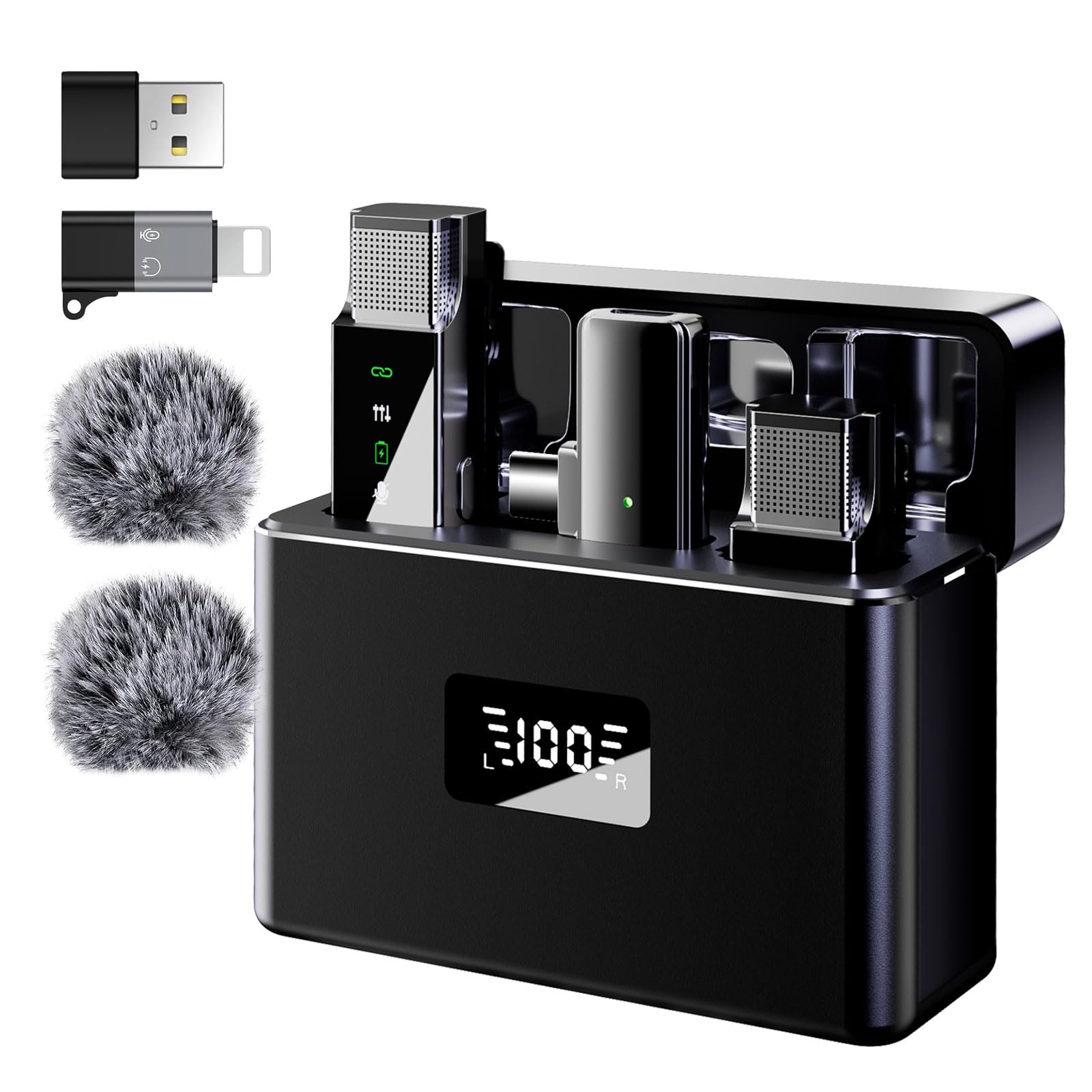 ZERFUN Wireless Lavalier Microphone for iPhone Android Phone PC, Pro Lapel Mic System Mini with USB-C/Lightning, 48KHz 24Bit,30H Battery,Noise Cancelling,Reverb for Video Recording Podcast Stream Vlog